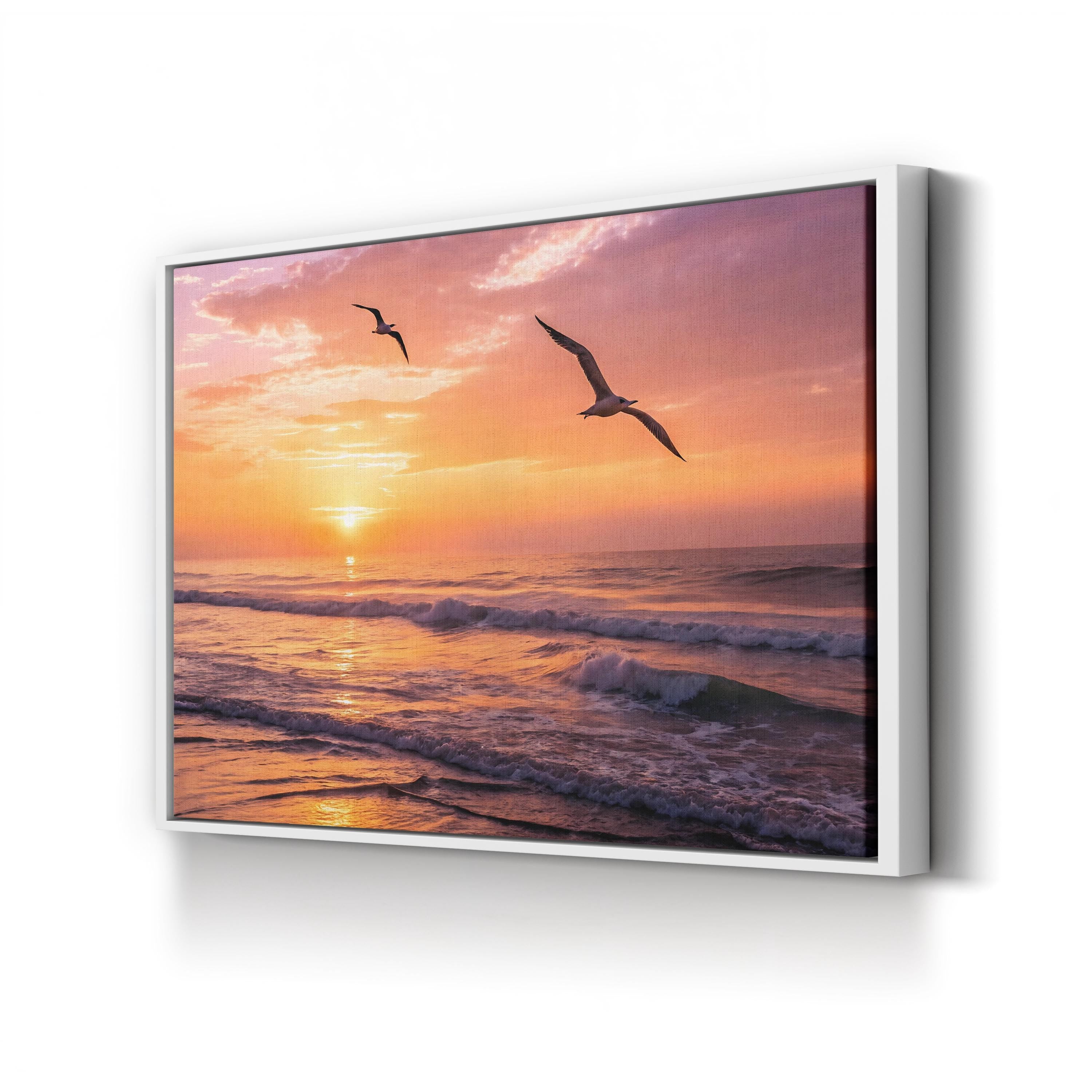 Sunset Ocean Seagulls – Vintage Photography Wall Art | Coastal Beach Canvas Print