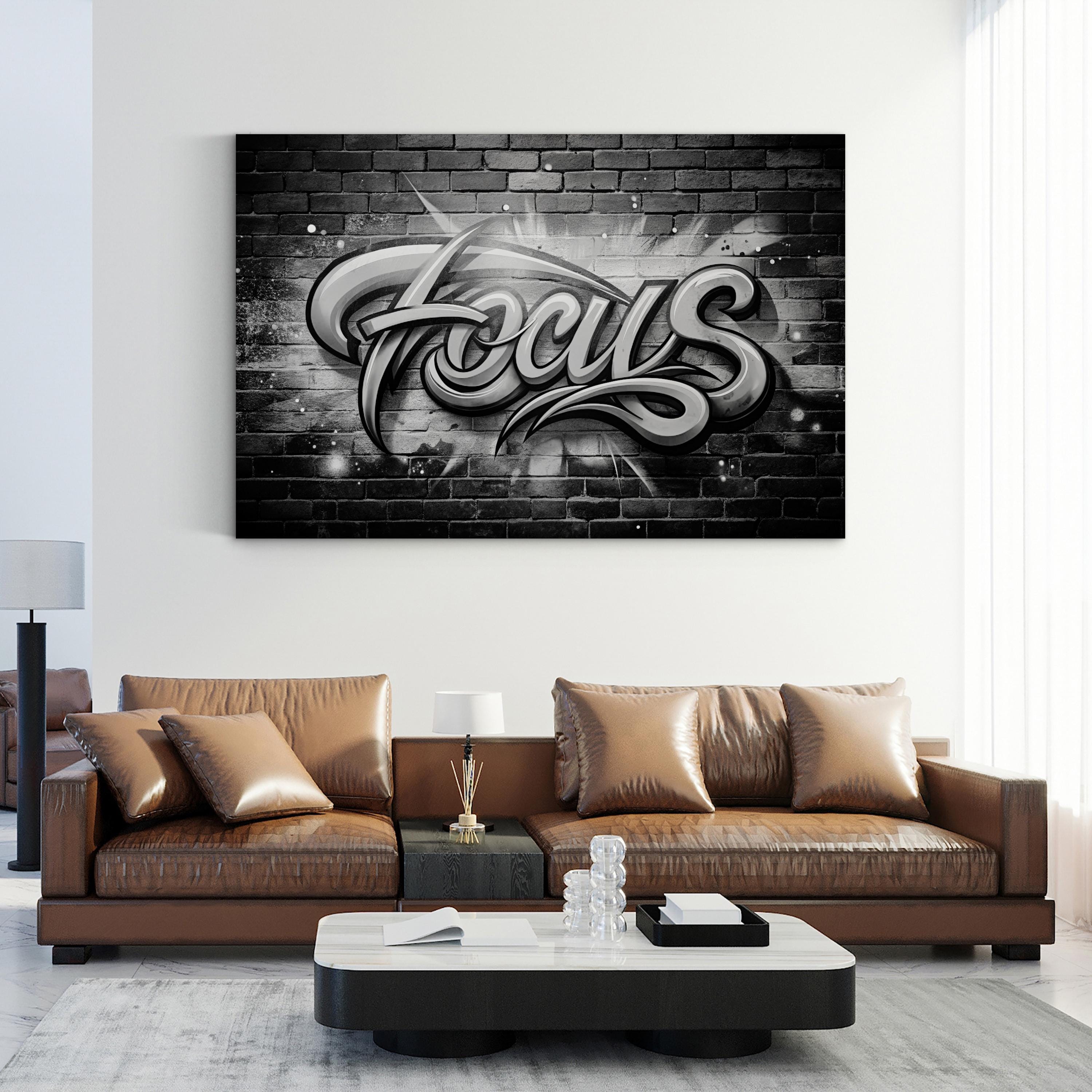 Focus Calligraphy Canvas Art – Black and White Motivational Print