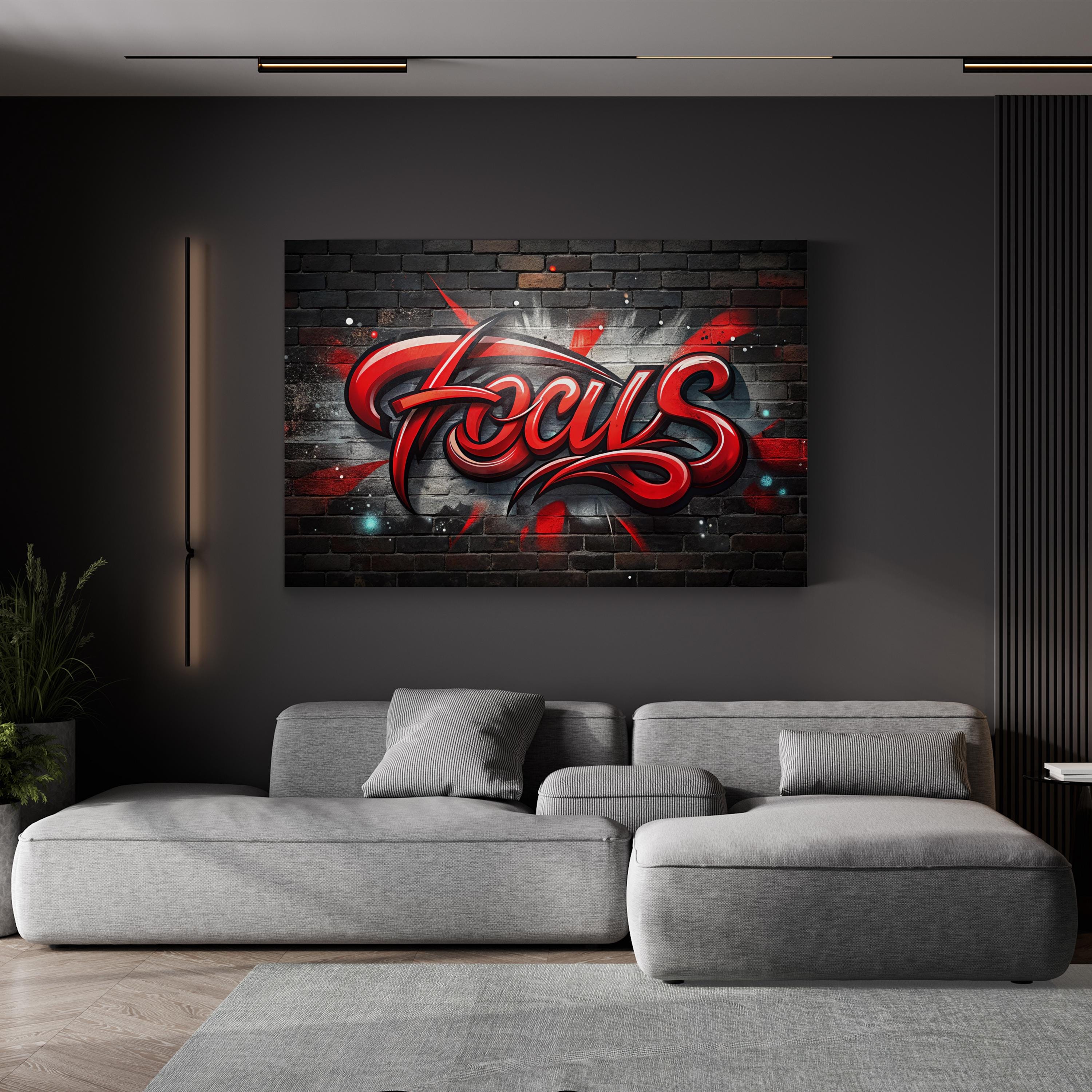 Focus Calligraphy Red Canvas Art Print – Contemporary Motivational Typography Wall Art