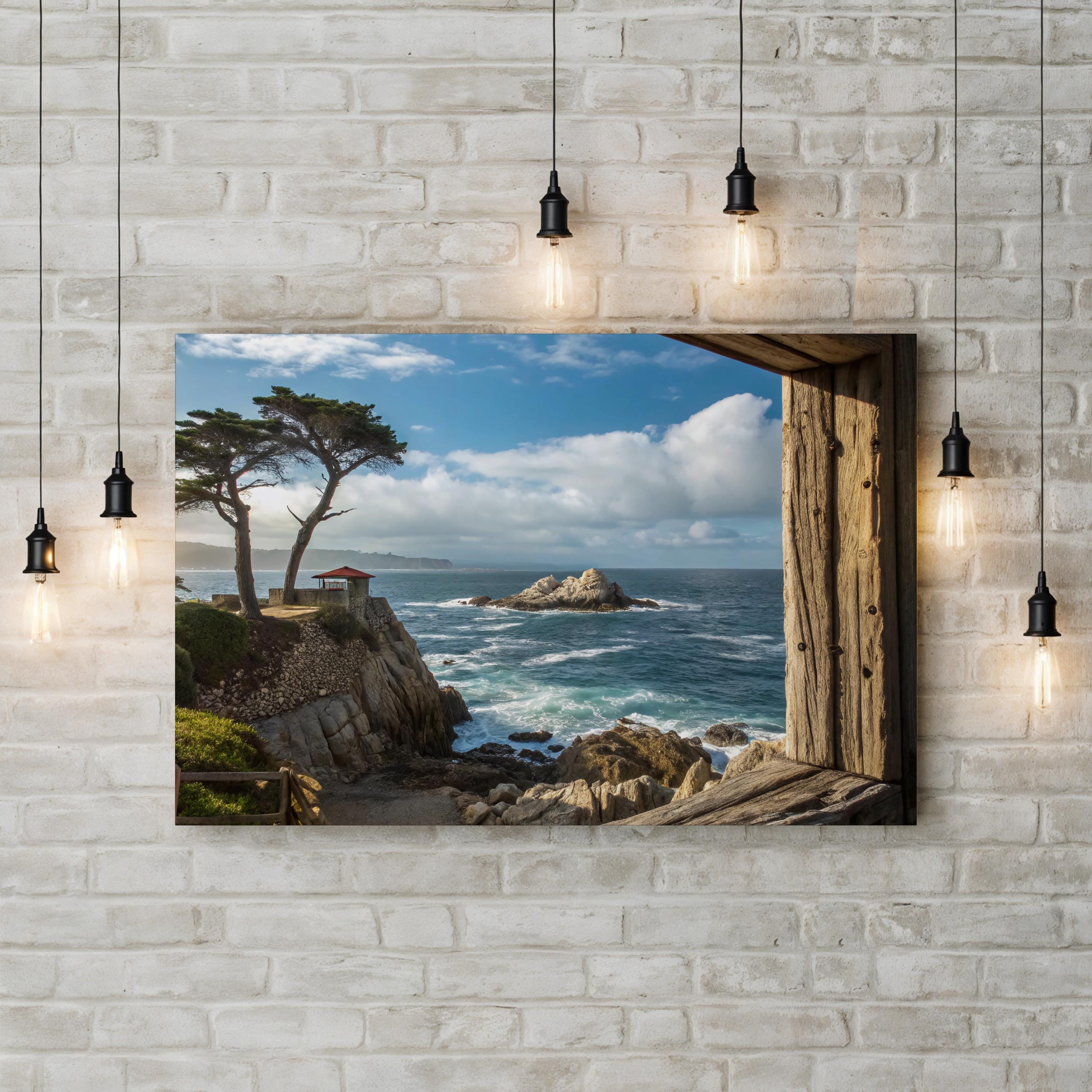 Coastal Window Ocean View – Vintage Photography Wall Art | Rustic Beach Canvas Print