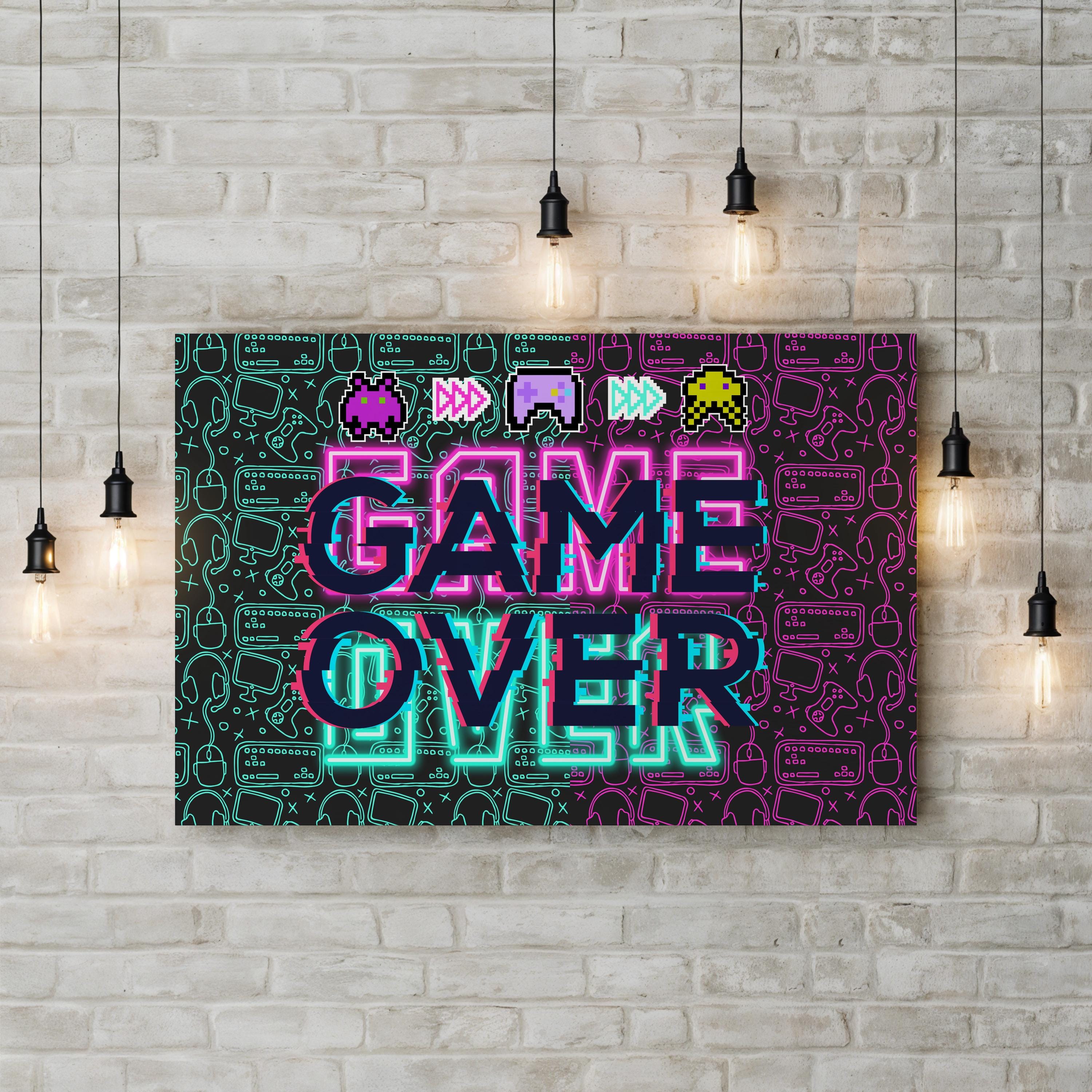 Retro Neon “Game Over” Canvas Wall Art | Vintage Arcade Typography Print