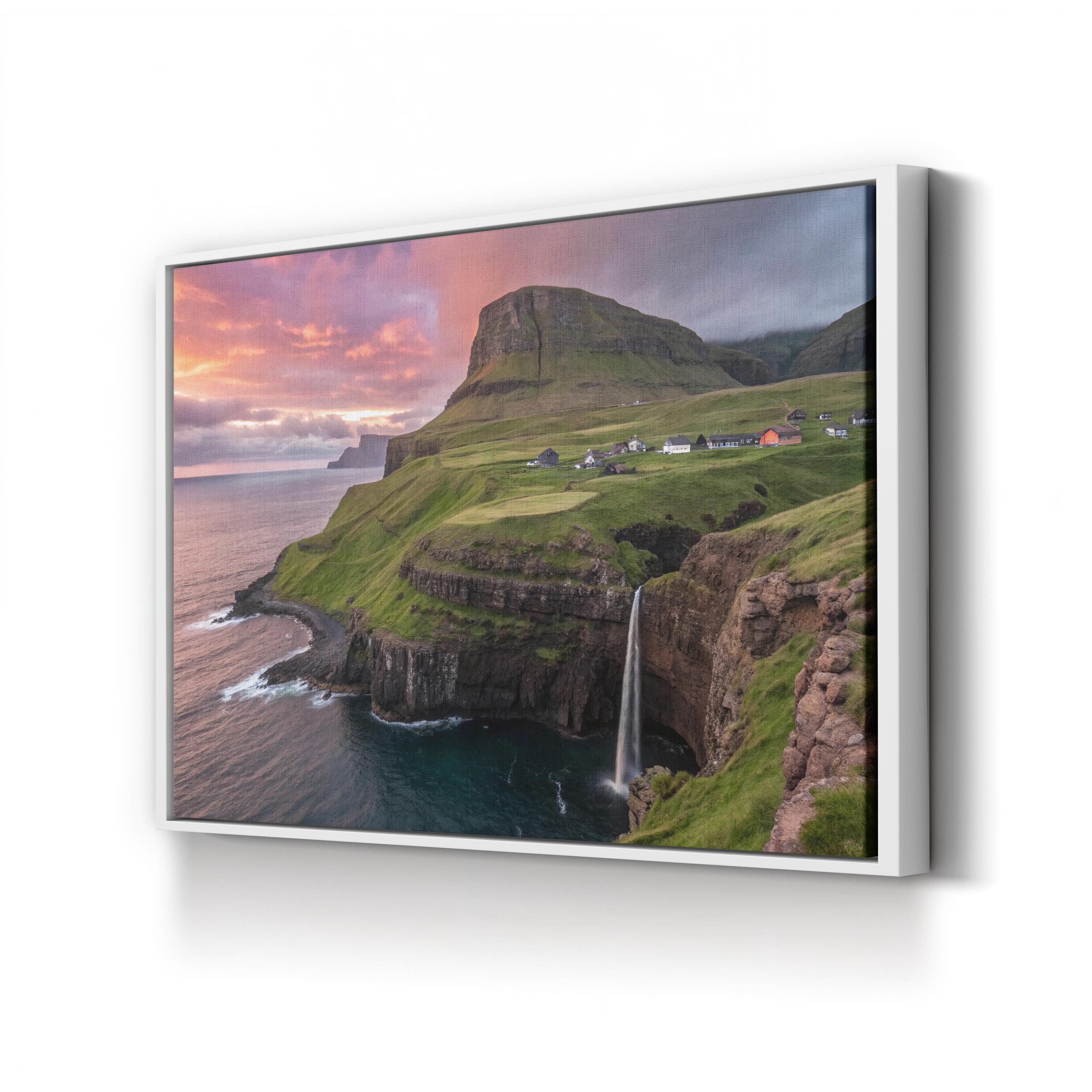 Gasadalur Sunset Iceland – Vintage Photography Wall Art | Mountain Landscape Canvas Print