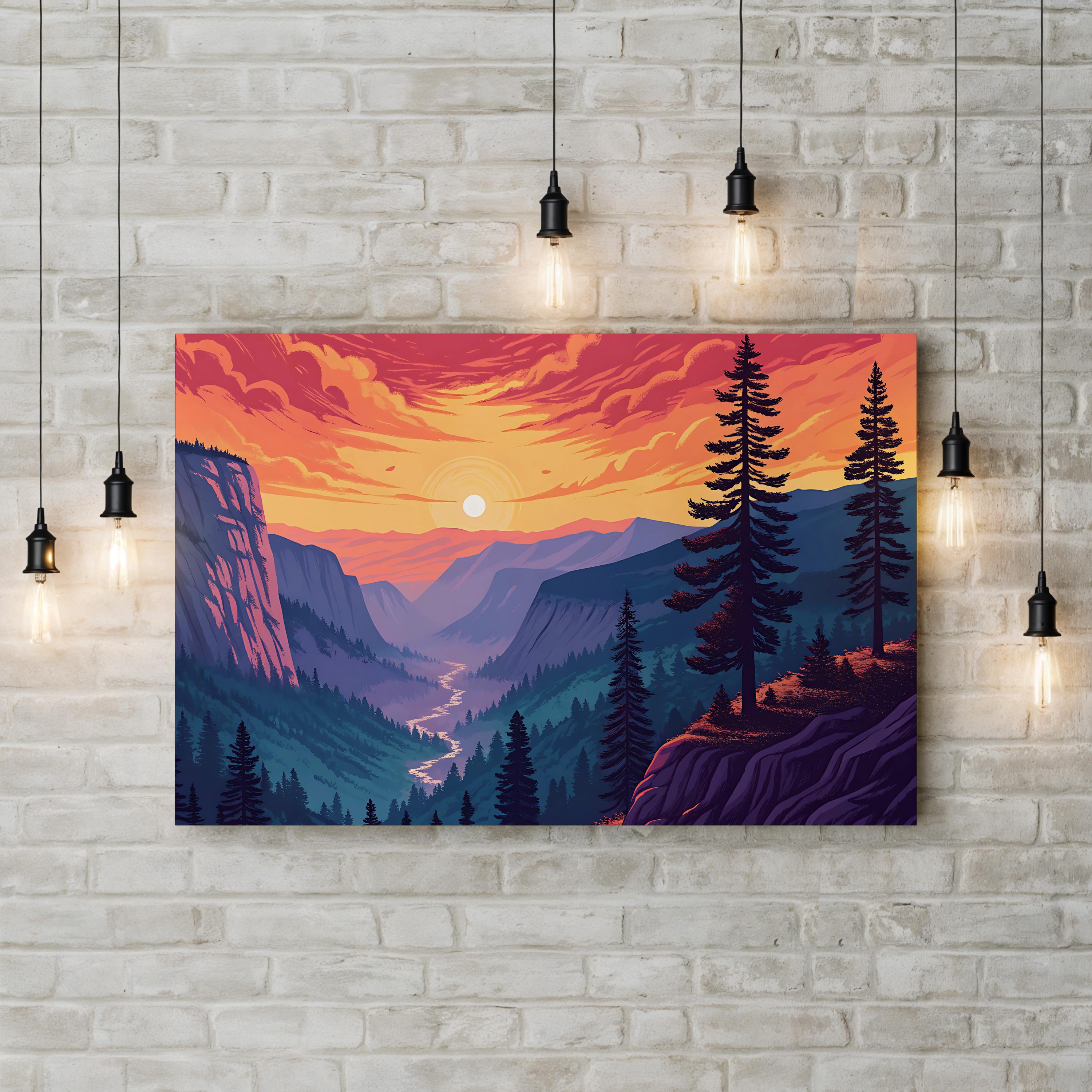 Yosemite Glacier Point – Period Illustration Wall Art | Scenic Landscape Canvas Print