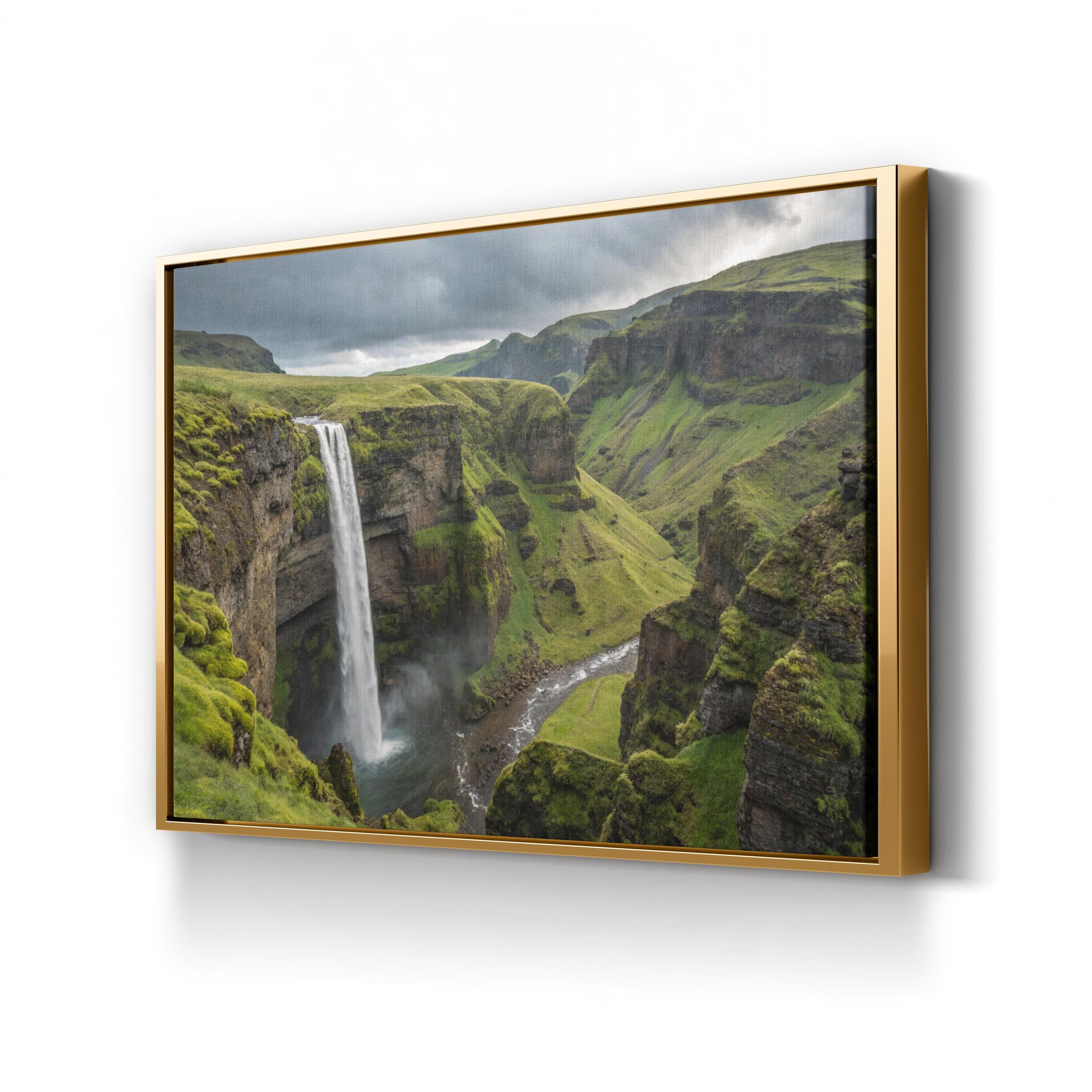 Glymur Waterfall Iceland – Vintage Photography Wall Art | Green Canyon Canvas Print