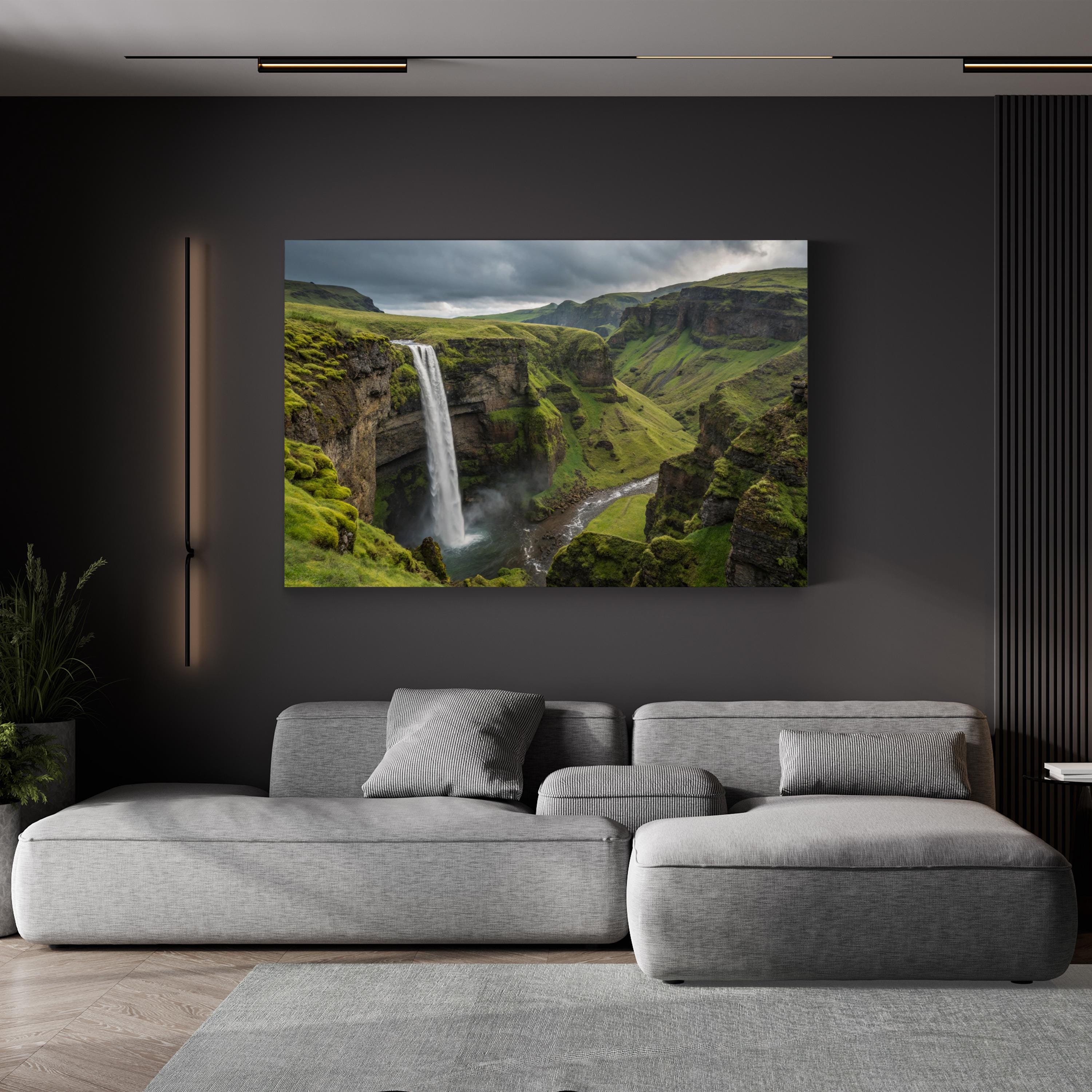 Glymur Waterfall Iceland – Vintage Photography Wall Art | Green Canyon Canvas Print