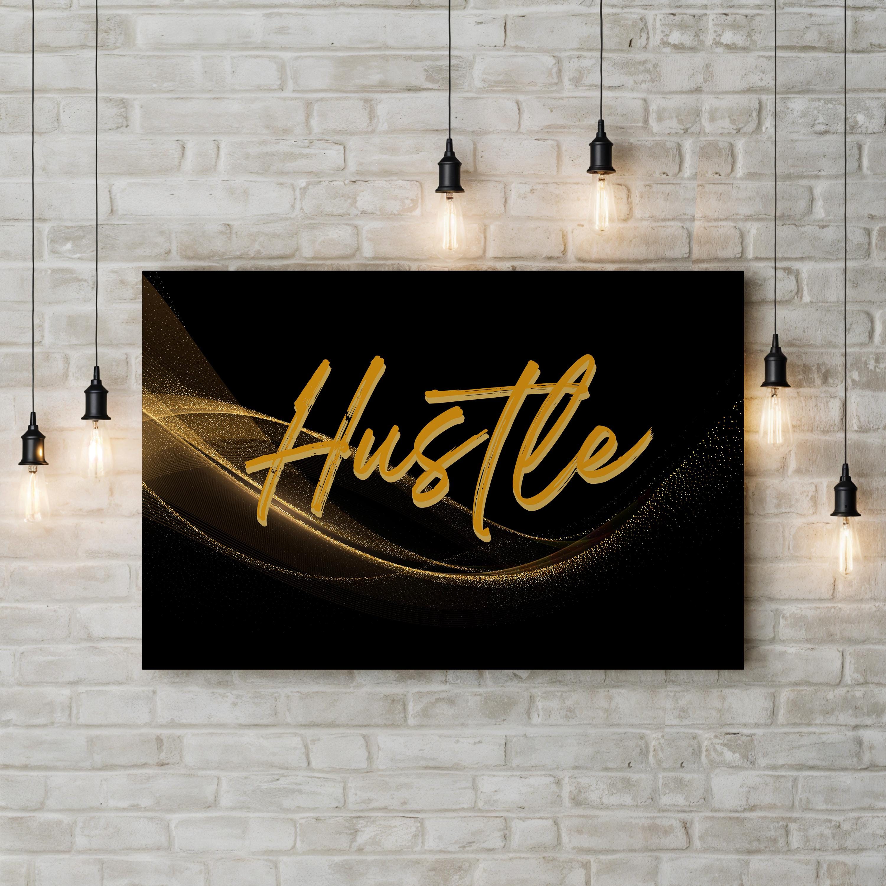 GOLDEN HUSTLE Typography Black Canvas Wall Art