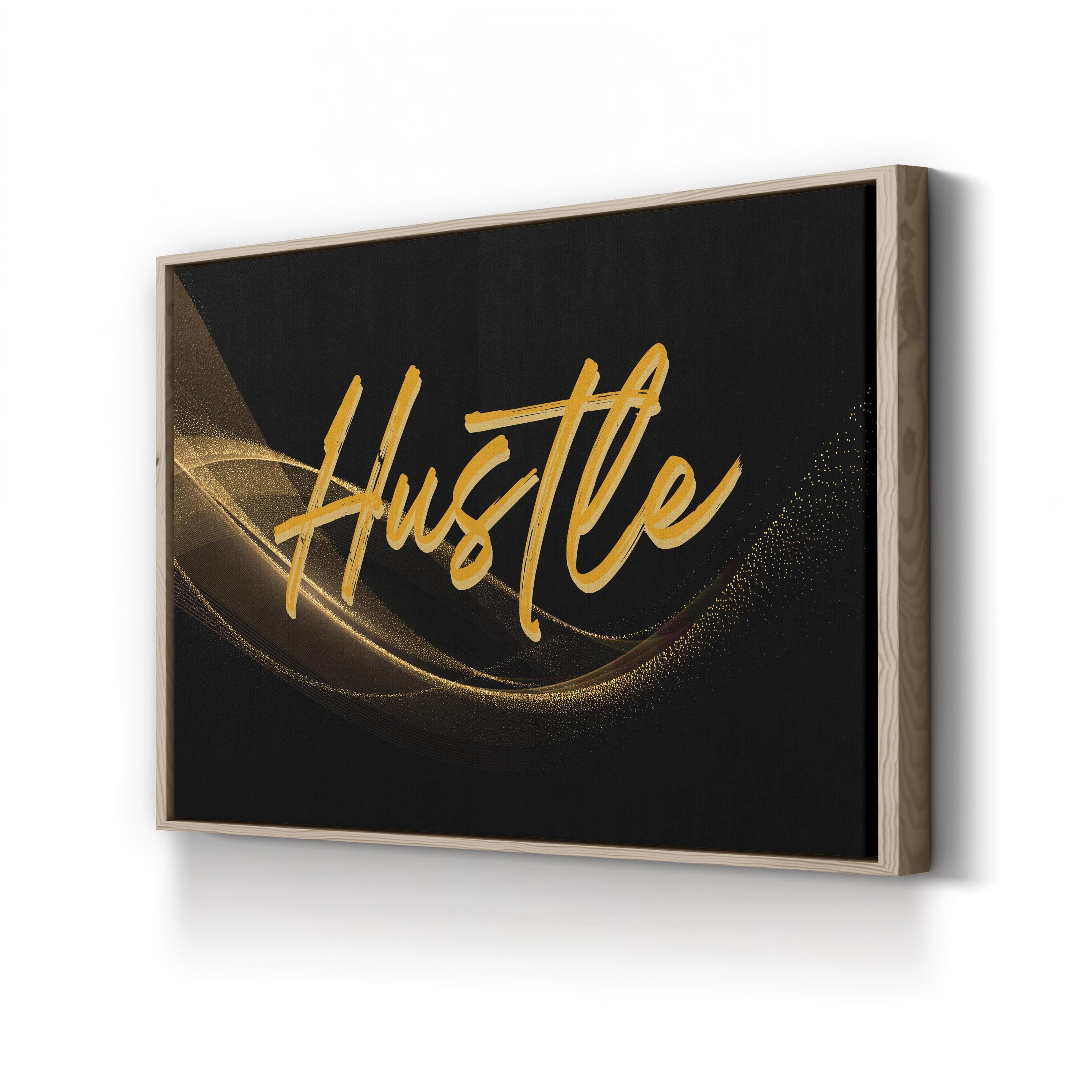 GOLDEN HUSTLE Typography Black Canvas Wall Art