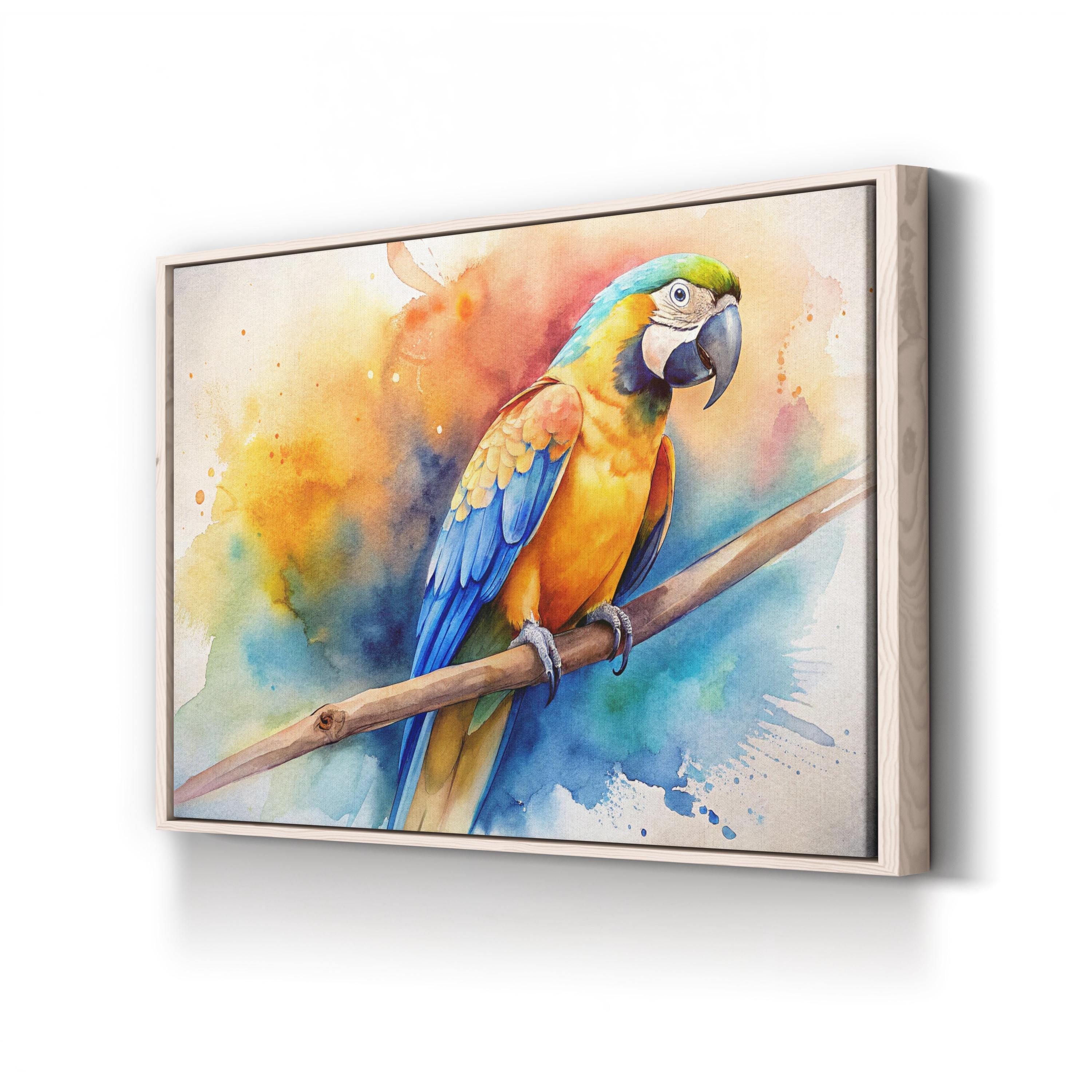 Golden Macaw Watercolor Canvas Print: Framed Parrot Wall Art
