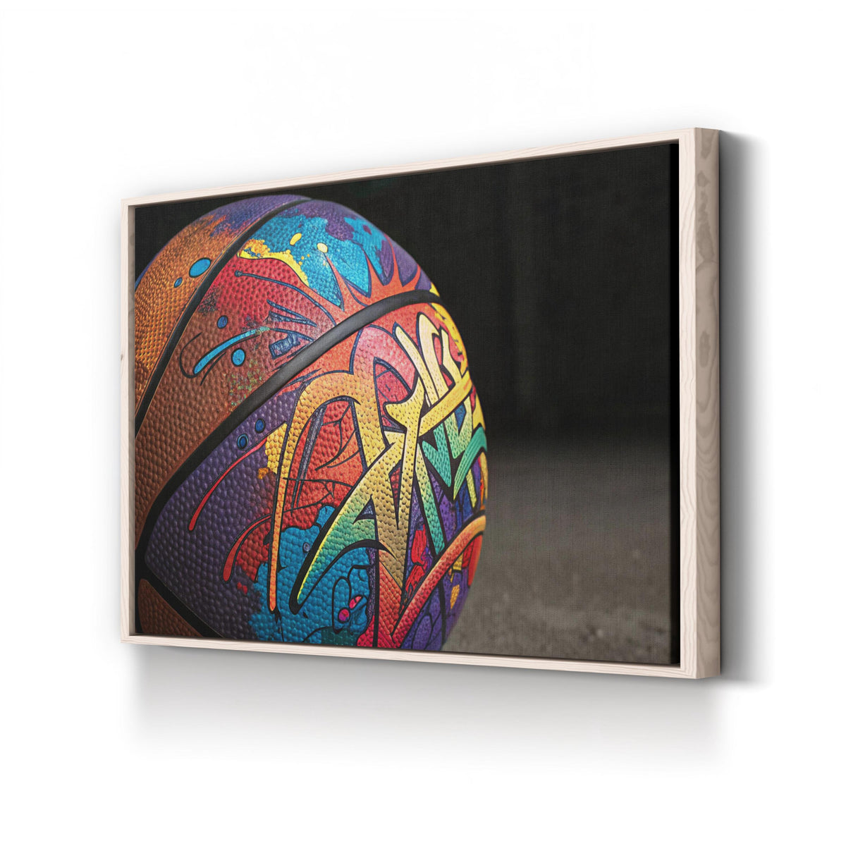 Graffiti Basketball canvas print in Natural frame