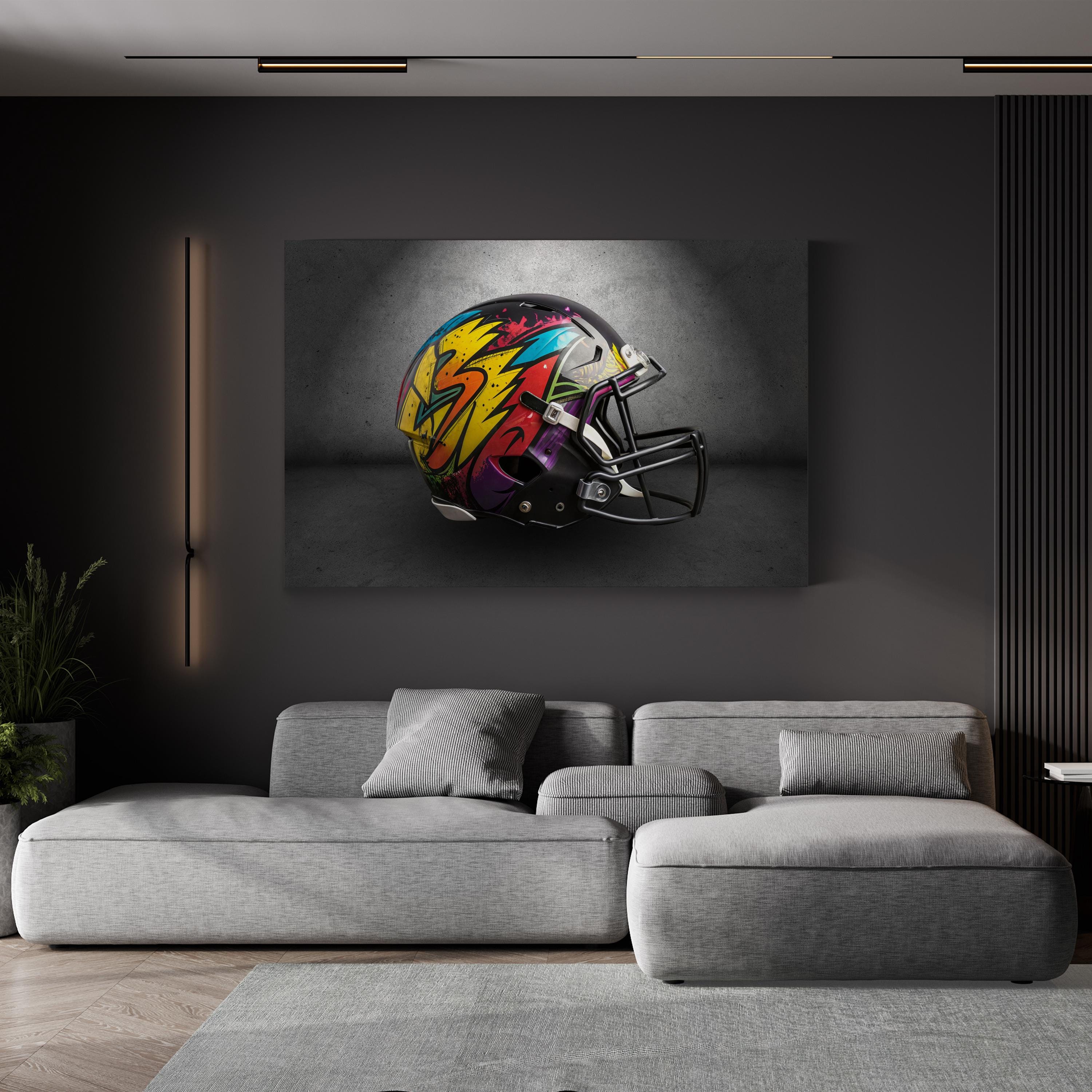 Graffiti Football Helmet – Period Illustration Wall Art | Urban Sports Canvas Print