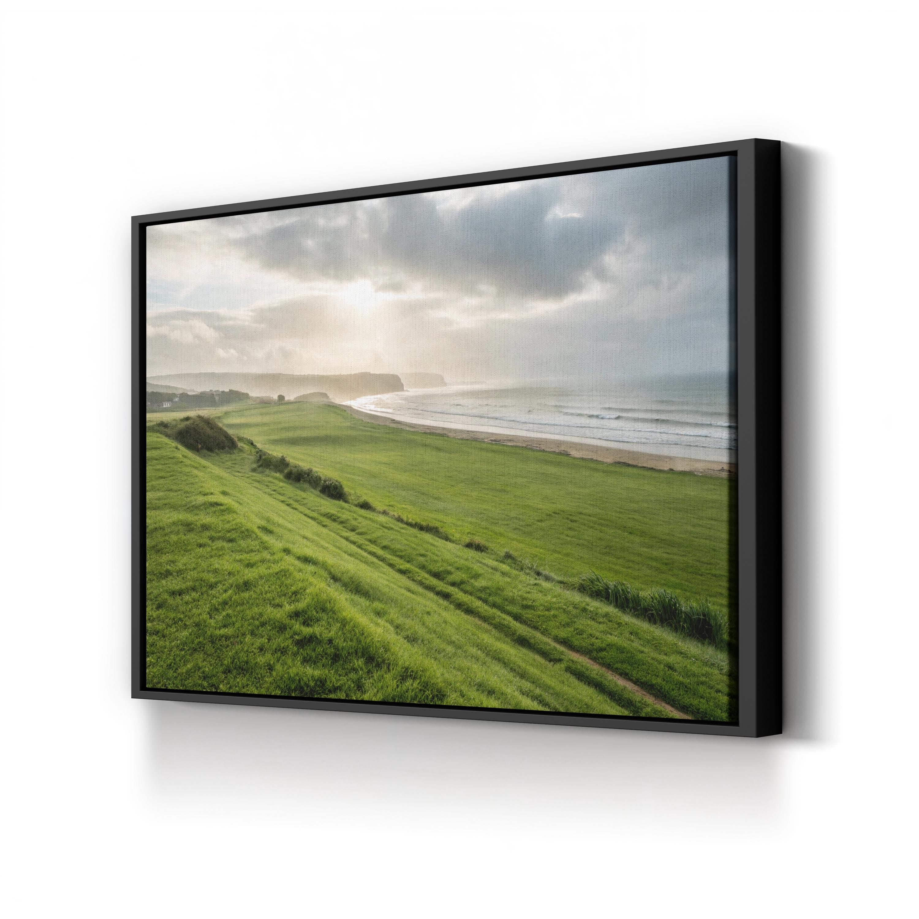 Green Grassy Beach – Vintage Photography Wall Art | Coastal Landscape Canvas Print