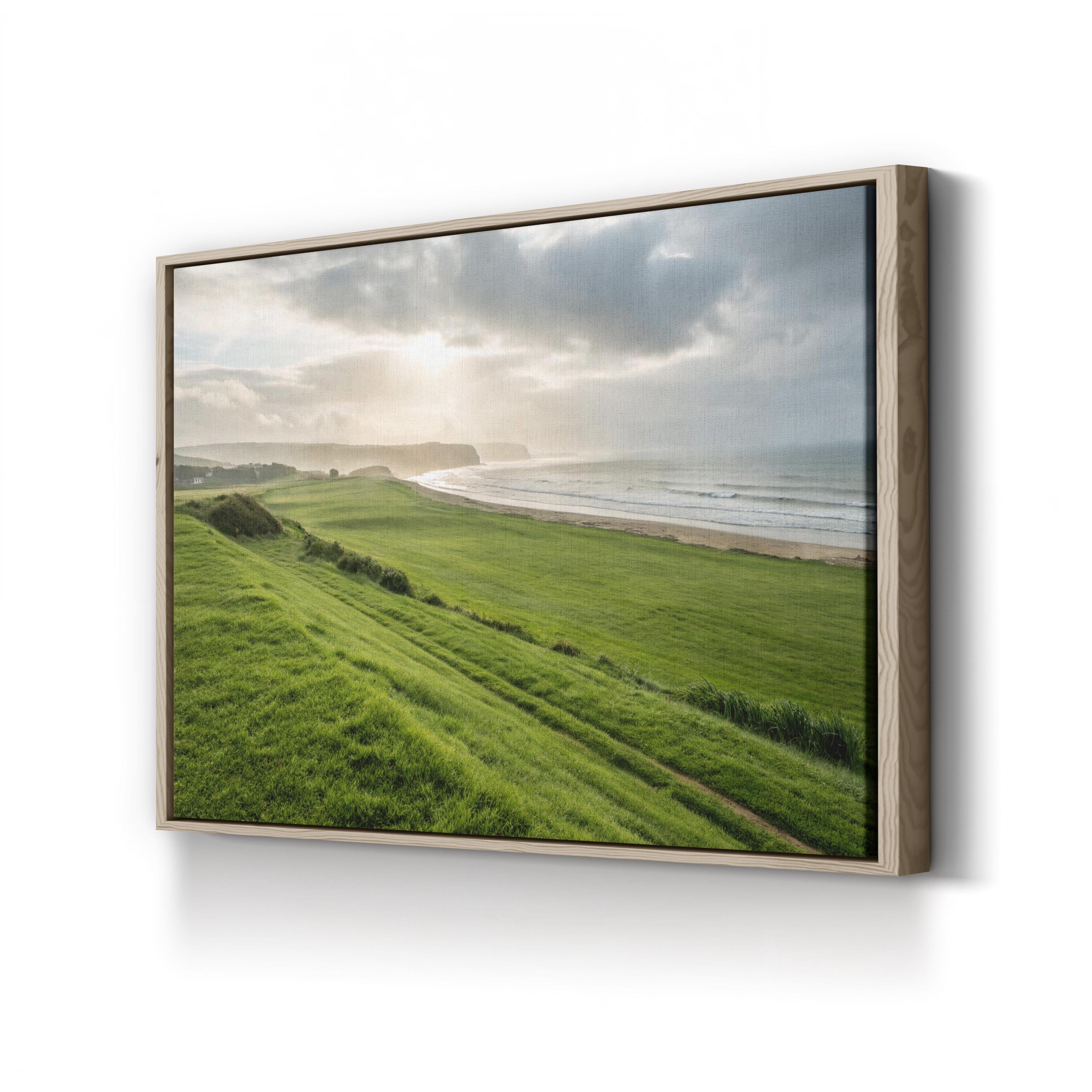Green Grassy Beach – Vintage Photography Wall Art | Coastal Landscape Canvas Print