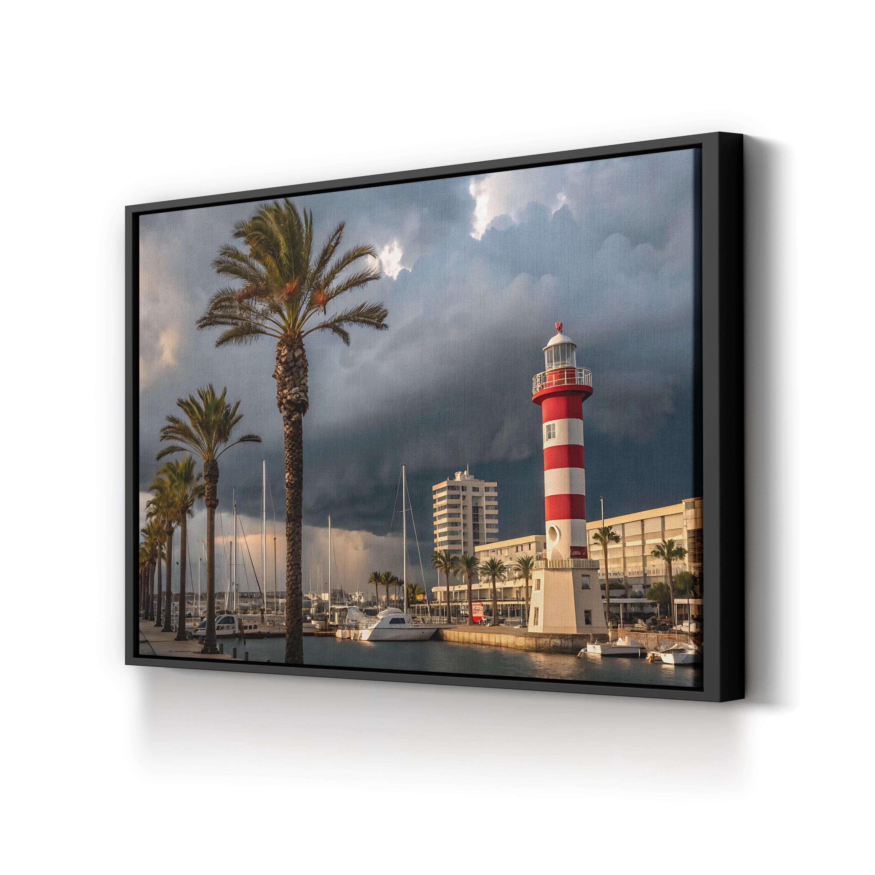 Coastal Harbor Lighthouse – Vintage Photography Wall Art | Nautical Canvas Print