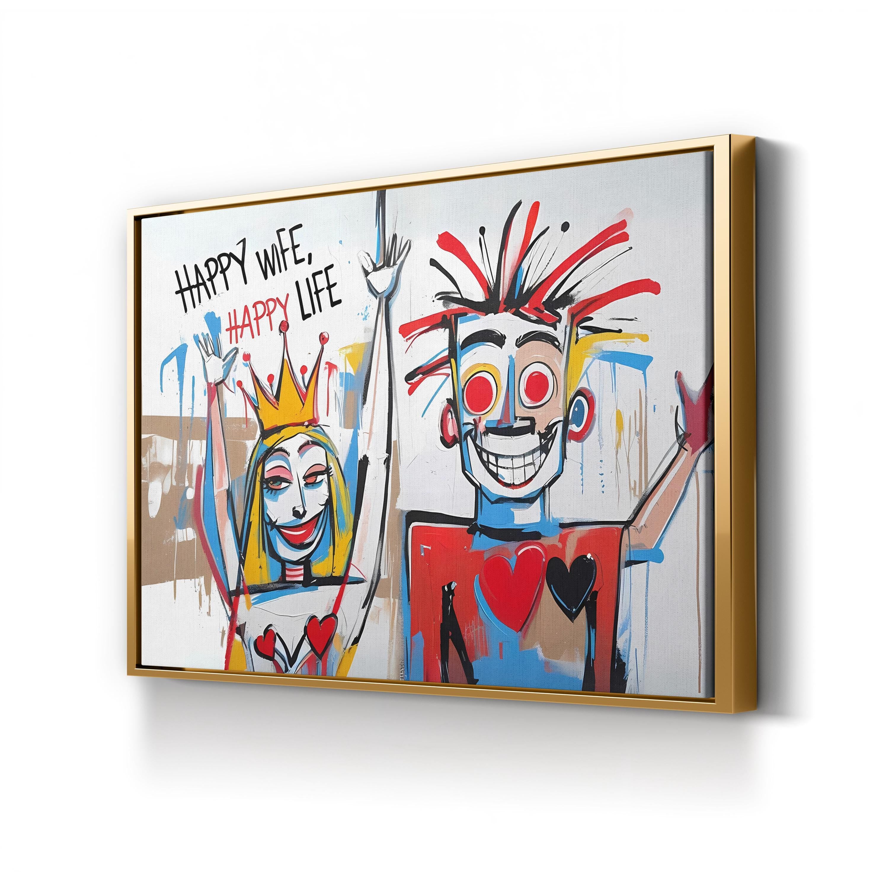 Basquiat Style Happy Wife Happy Life – Period Illustration Wall Art | Pop Art Canvas Print