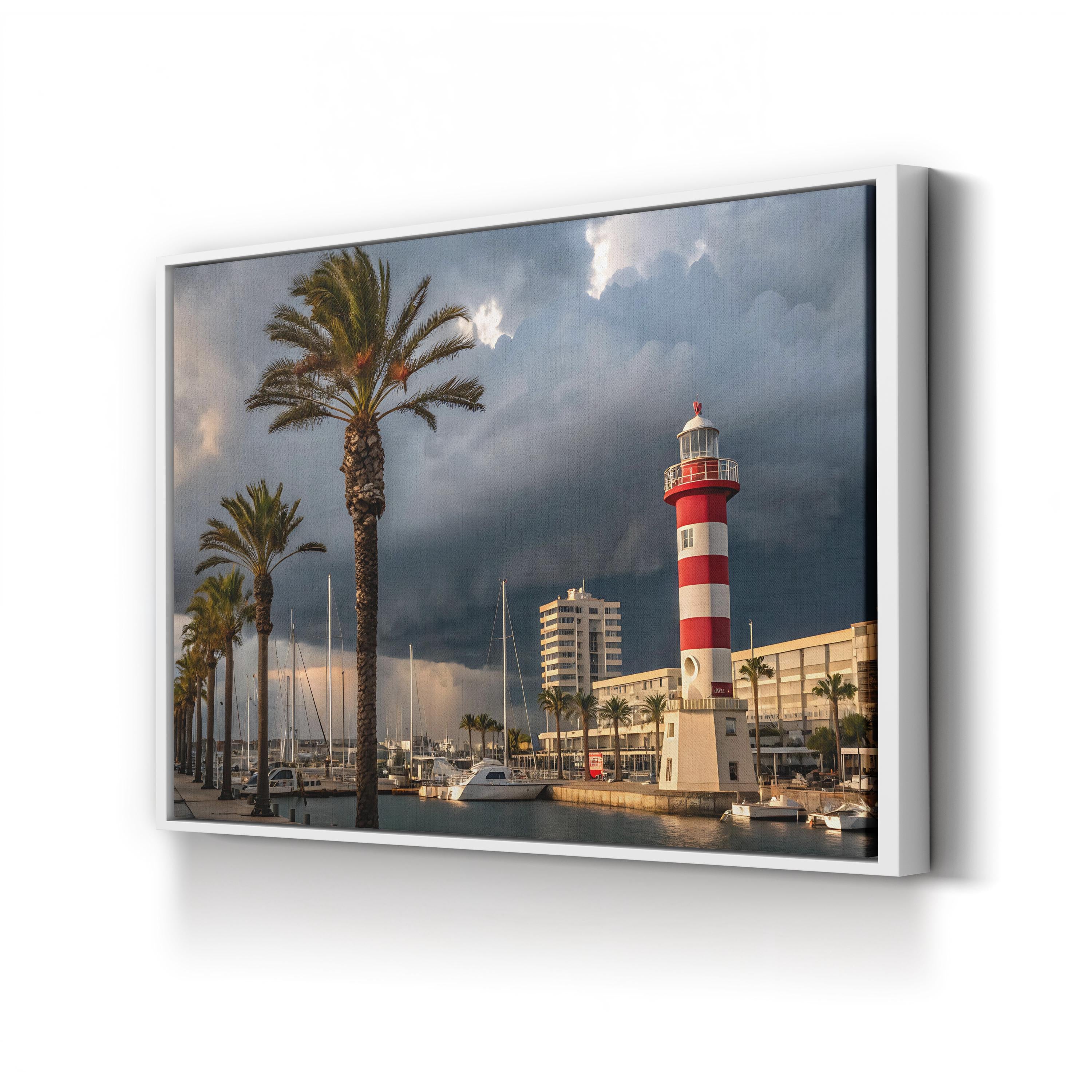 Coastal Harbor Lighthouse – Vintage Photography Wall Art | Nautical Canvas Print