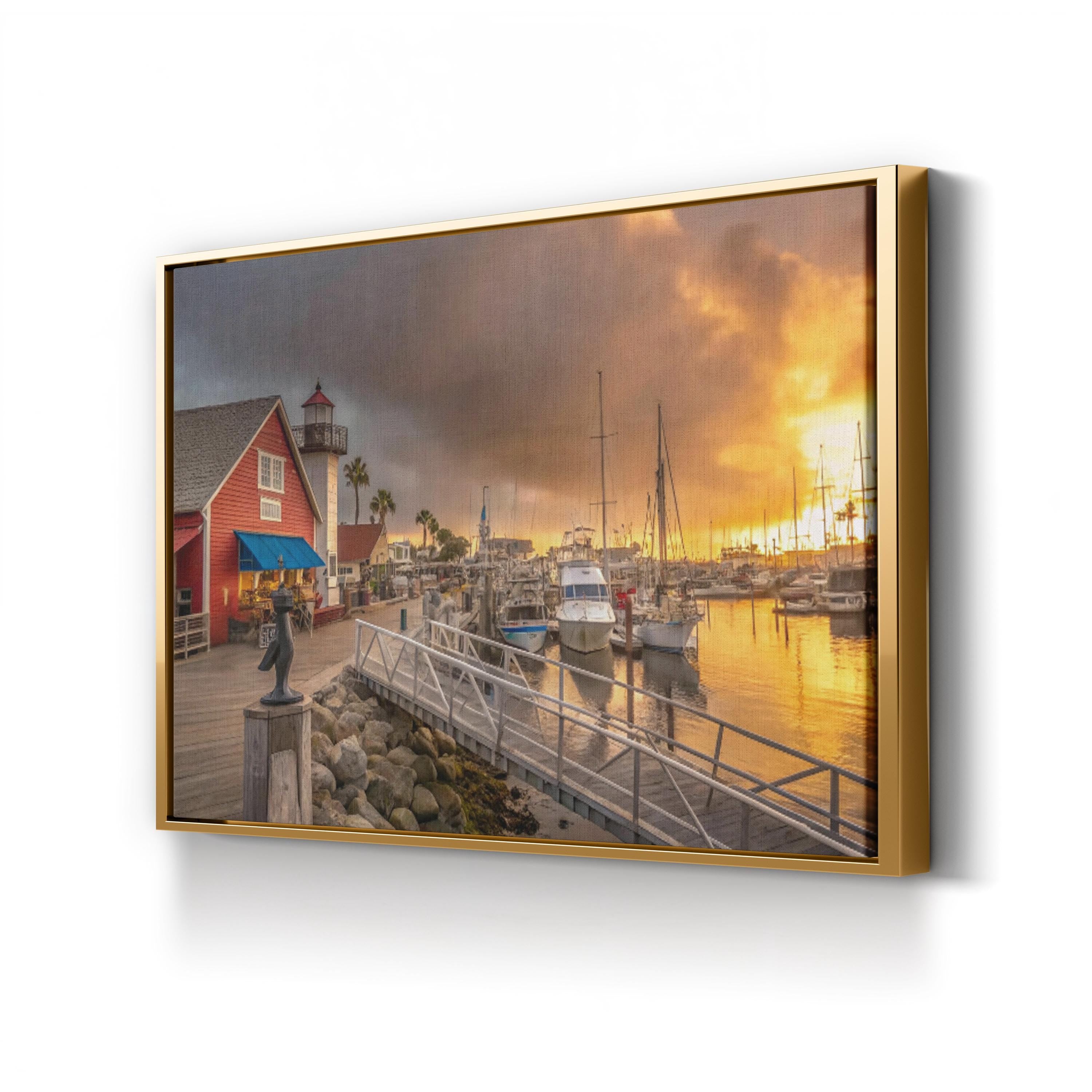 Coastal Sunset Harbor Village – Vintage Photography Wall Art | Nautical Canvas Print
