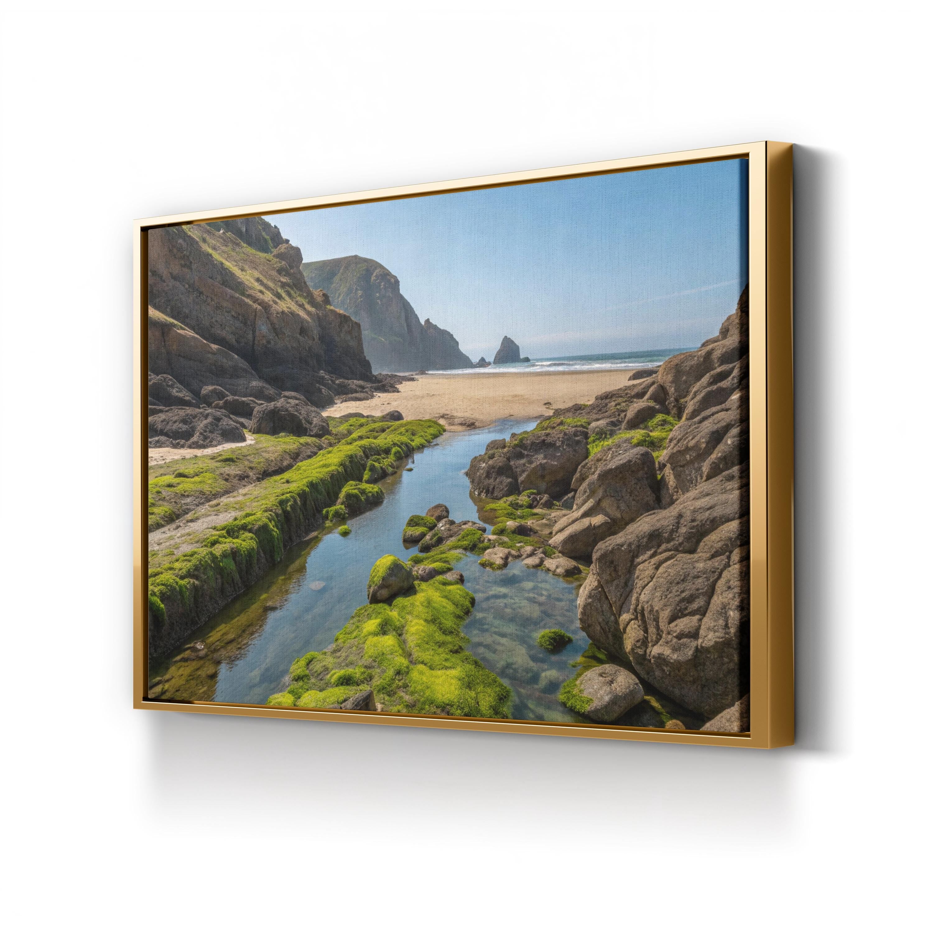 Hidden Tide Pools Coastal Cliffs – Vintage Photography Wall Art | Ocean Canvas Print