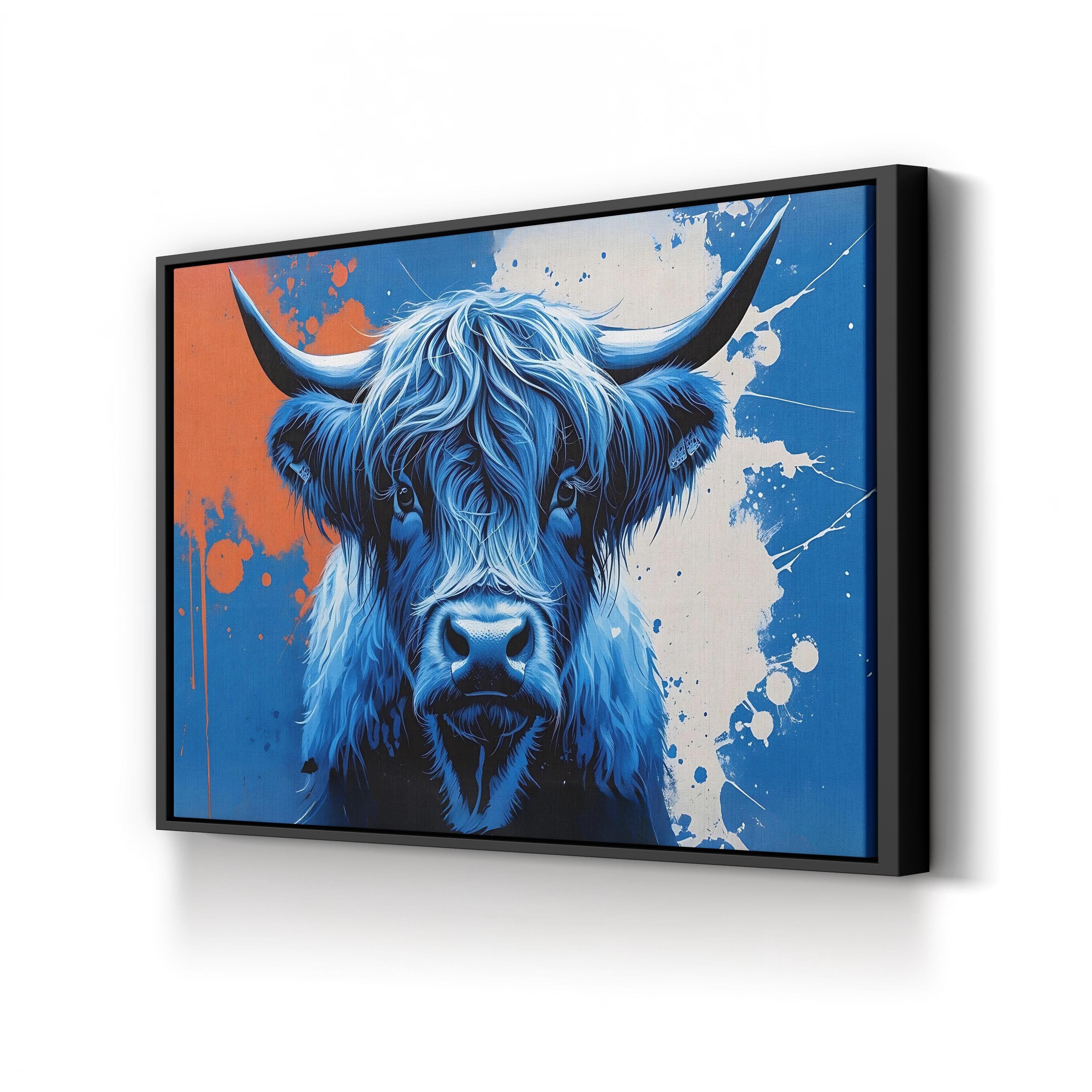 Highland Cow Canvas – Abstract Blue Animal Wall Art