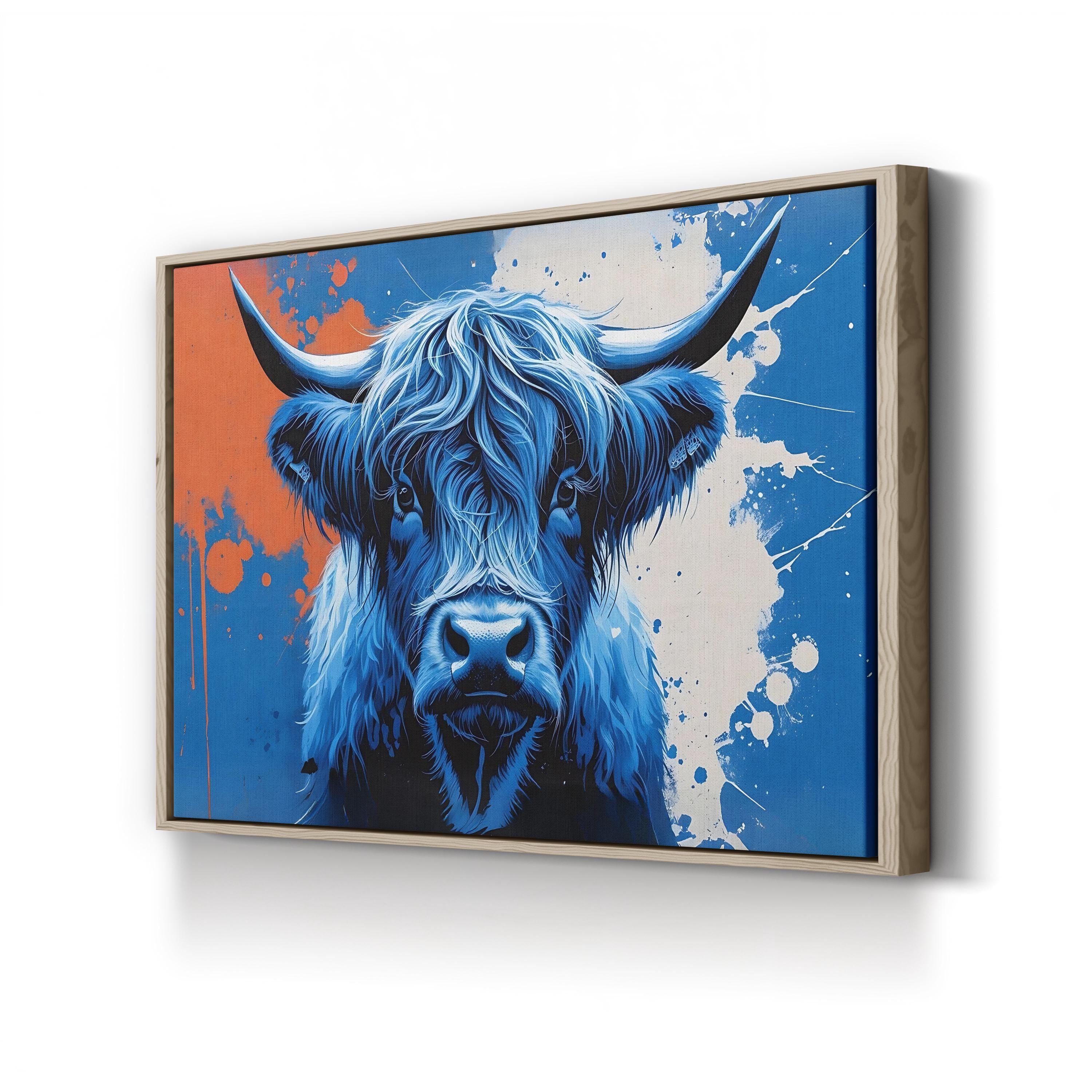 Highland Cow Canvas – Abstract Blue Animal Wall Art