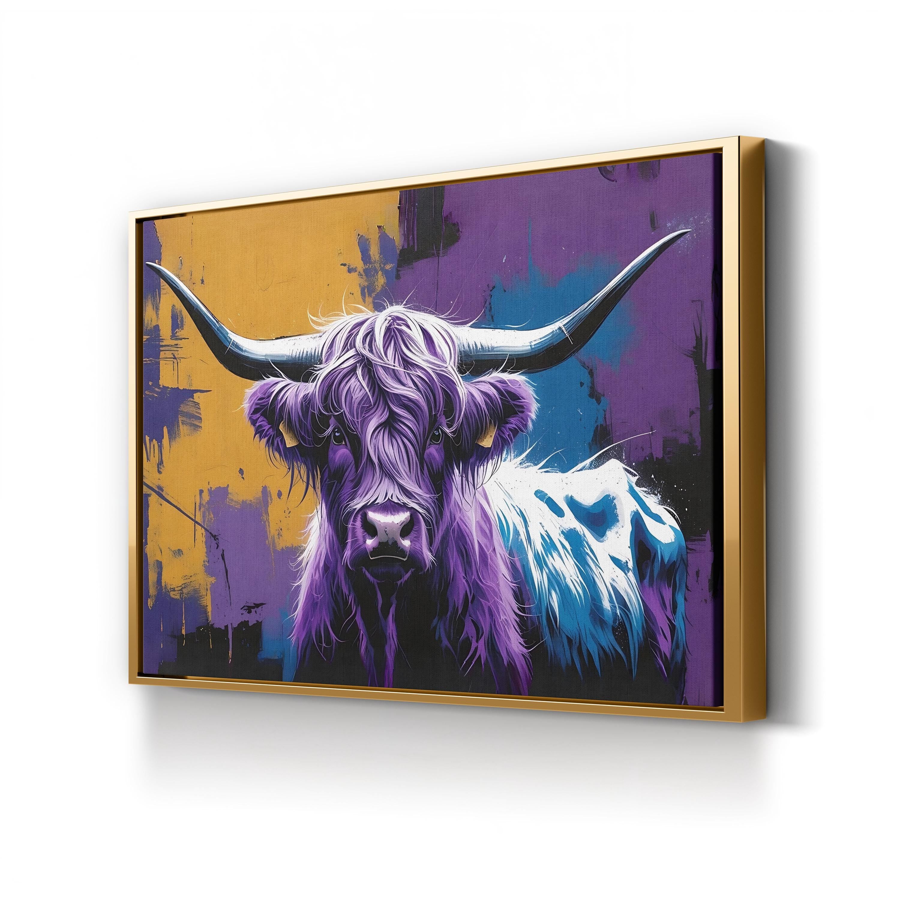 Purple Highland Cow – Period Illustration Wall Art | Modern Rustic Canvas Print