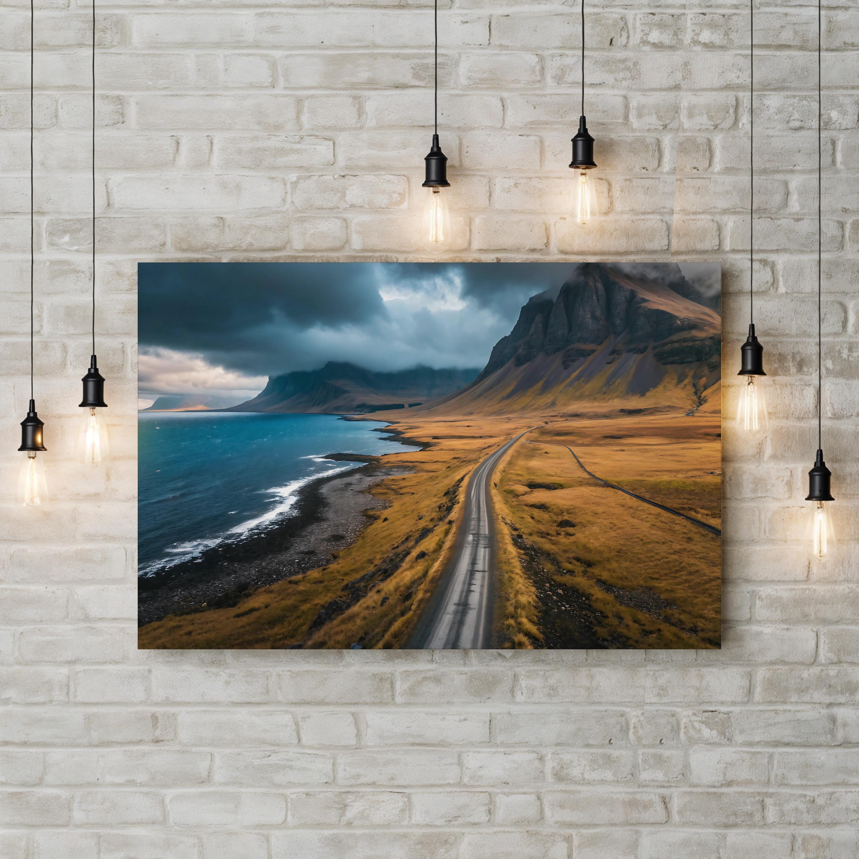 Iceland Coastal Road — Höfn, Southeast Iceland Mountain & North Atlantic Canvas Wall Art