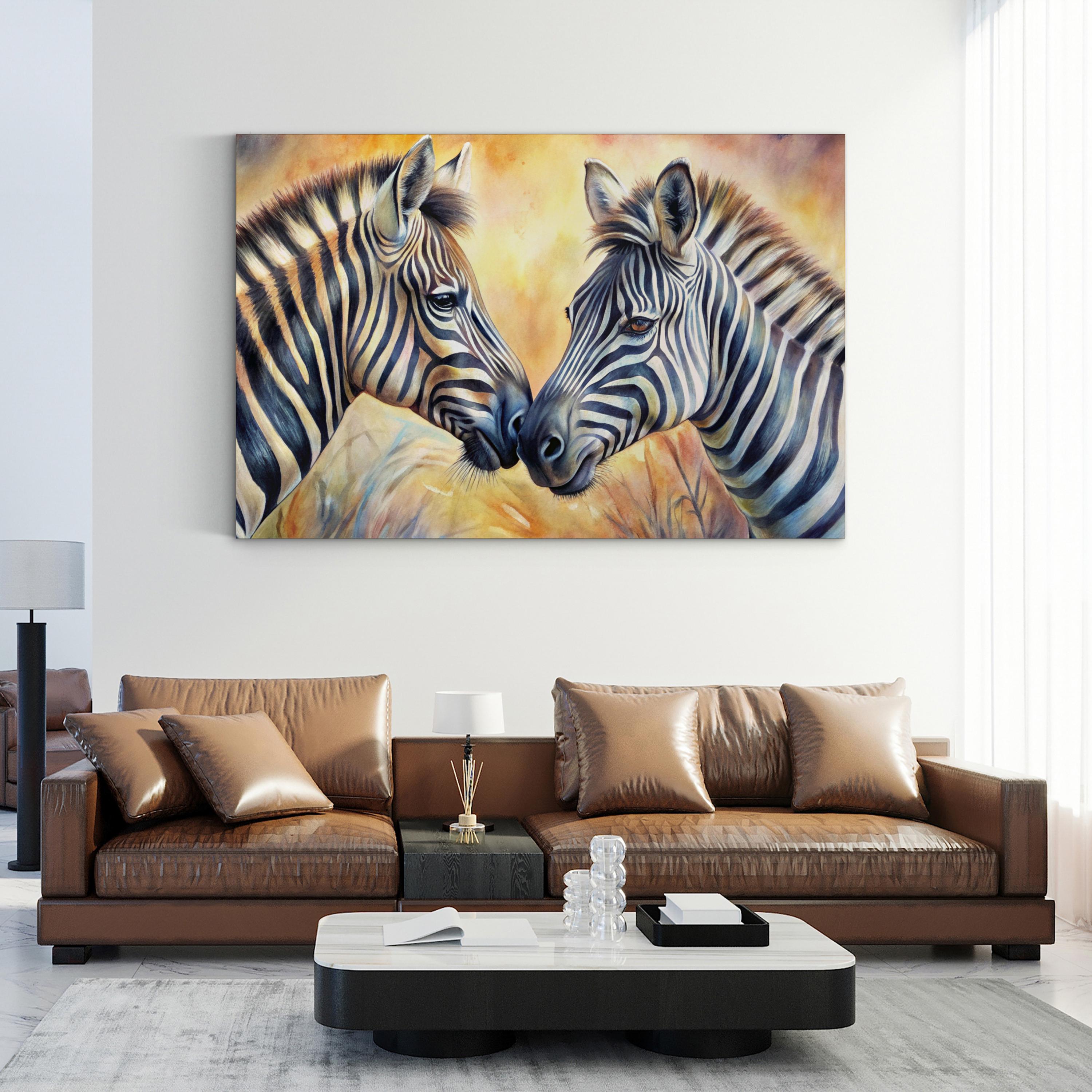 Zebra Couple Canvas – African Wildlife Painting Wall Art