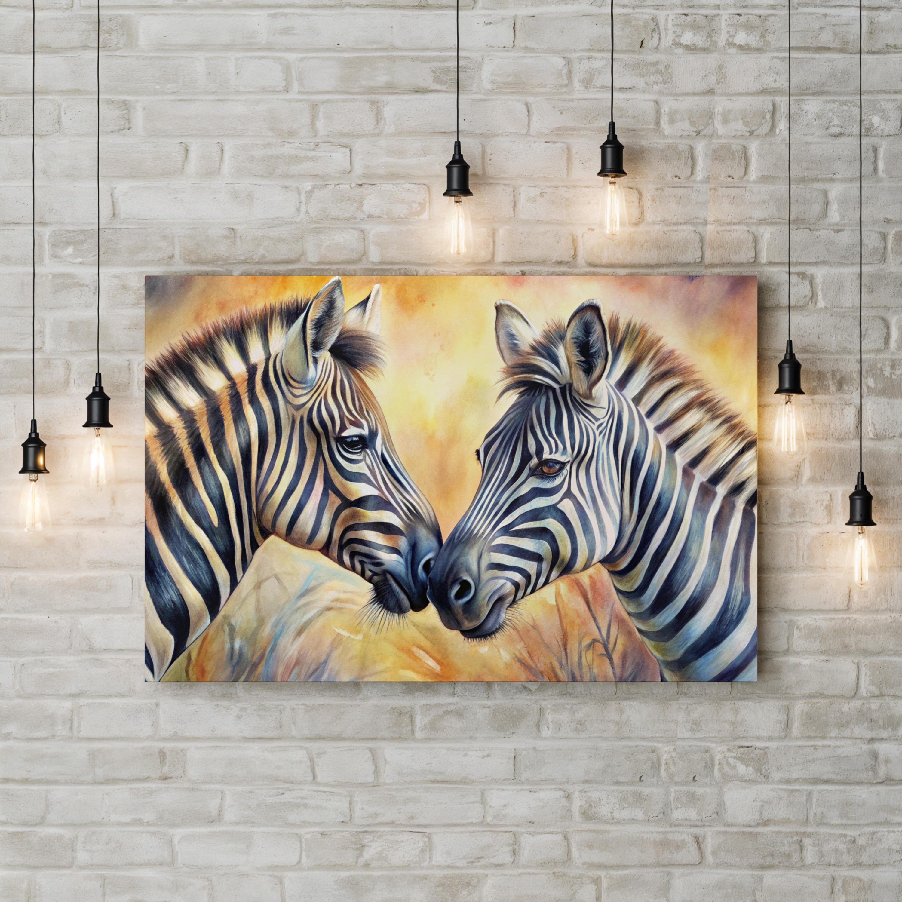 Zebra Couple Canvas – African Wildlife Painting Wall Art