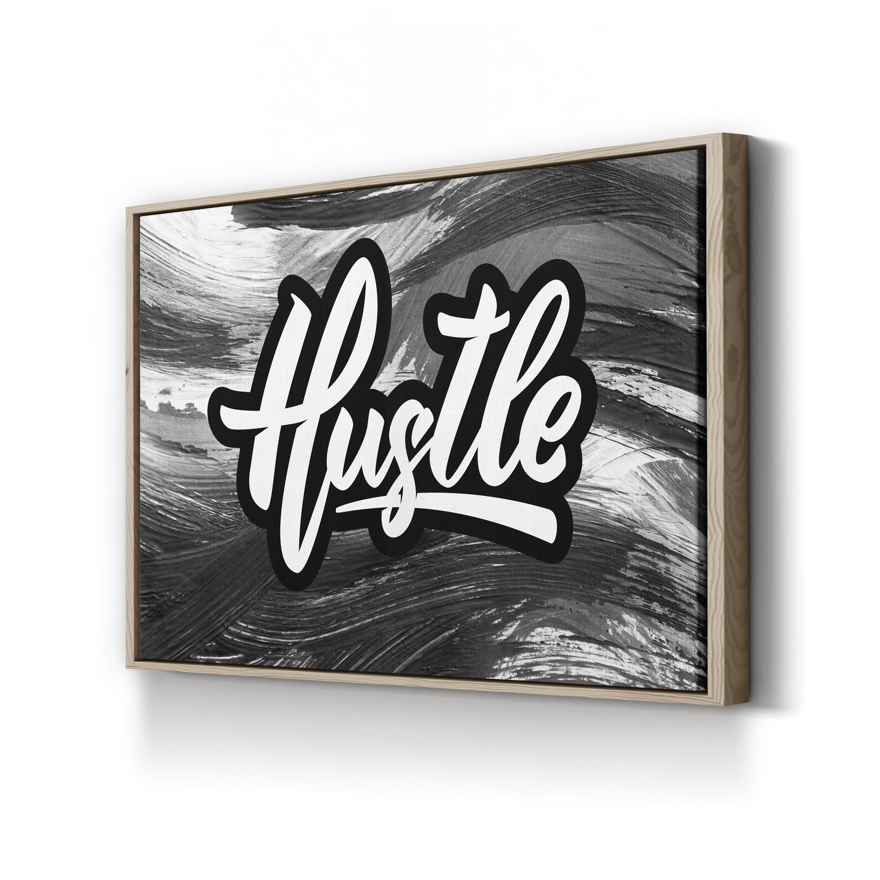 Hustle Calligraphy Canvas Print: Black and White Motivational Wall Art