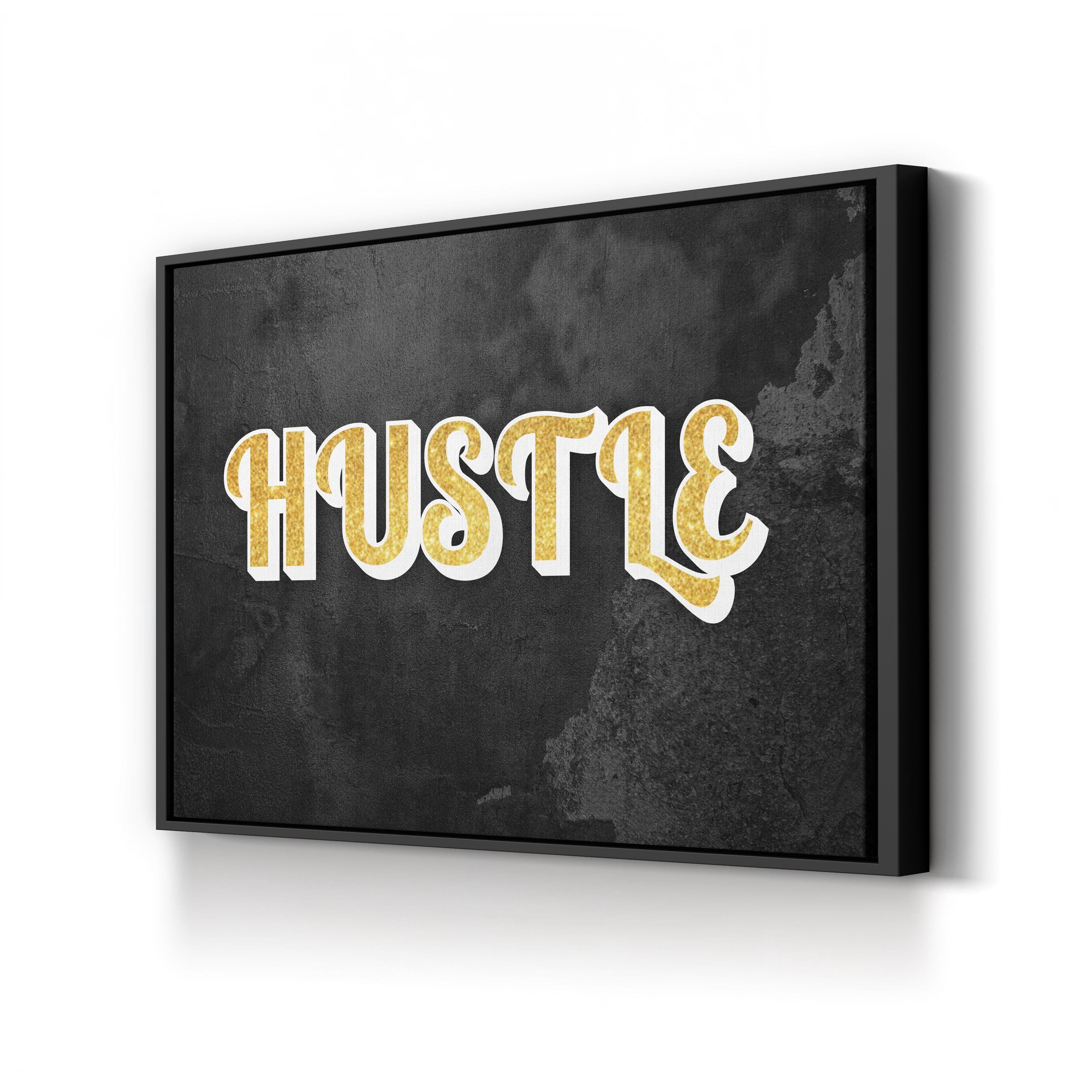 Motivational "Hustle" Calligraphy in Gold in Wall Art