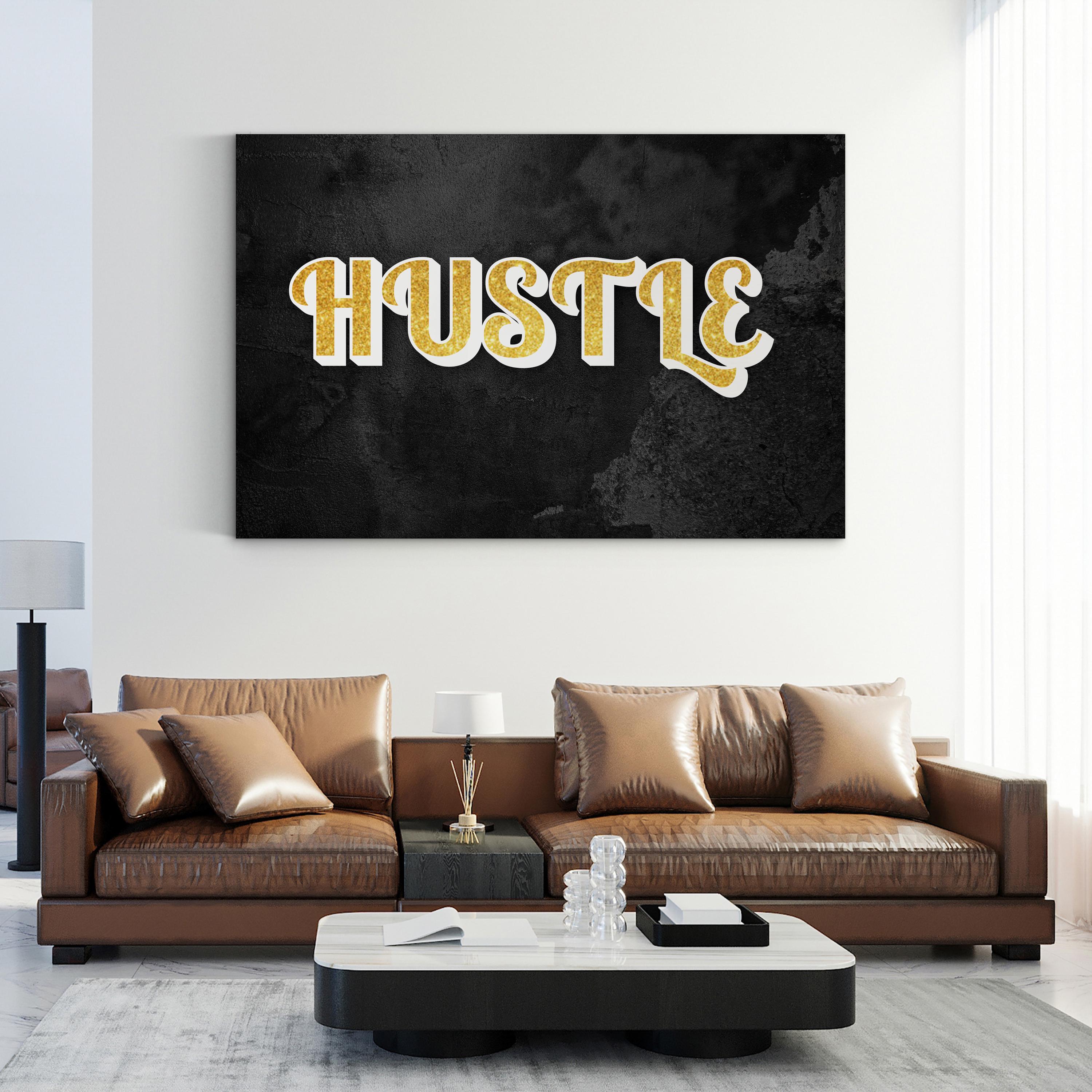 Motivational "Hustle" Calligraphy in Gold in Wall Art