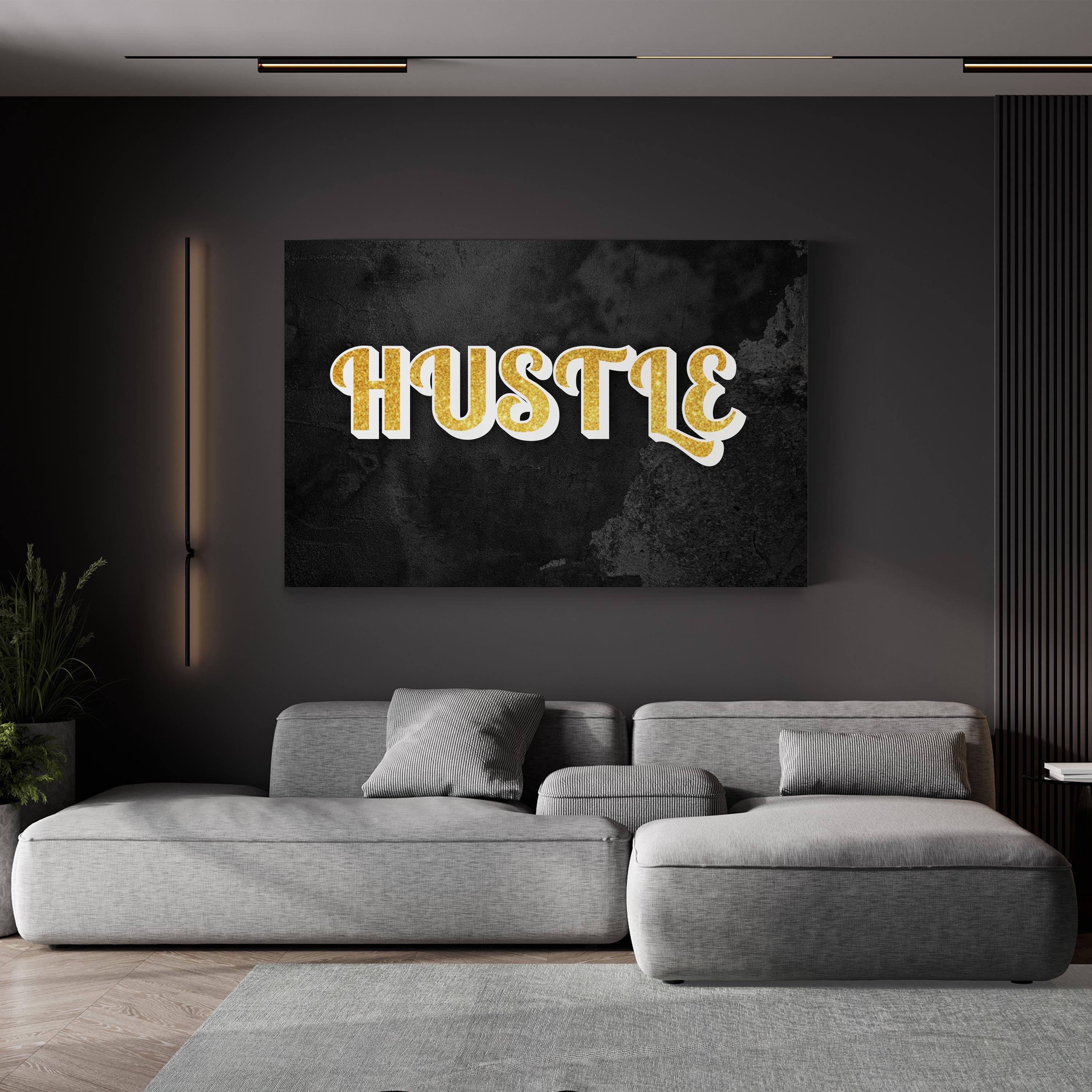 Motivational "Hustle" Calligraphy in Gold in Wall Art