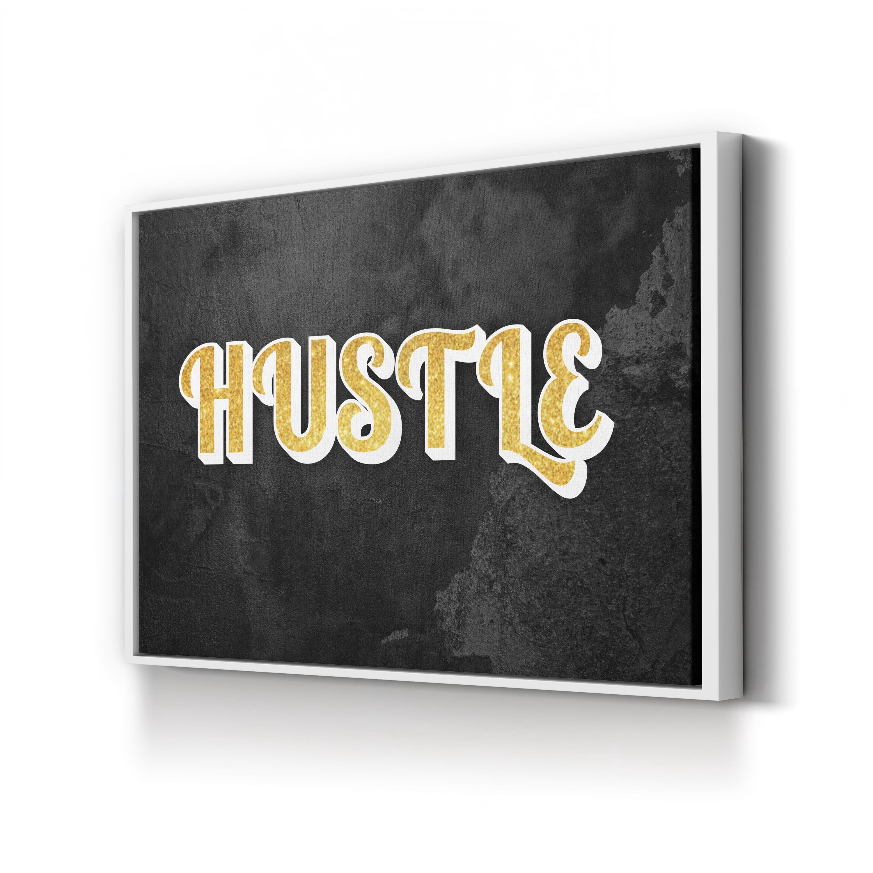 Motivational "Hustle" Calligraphy in Gold in Wall Art