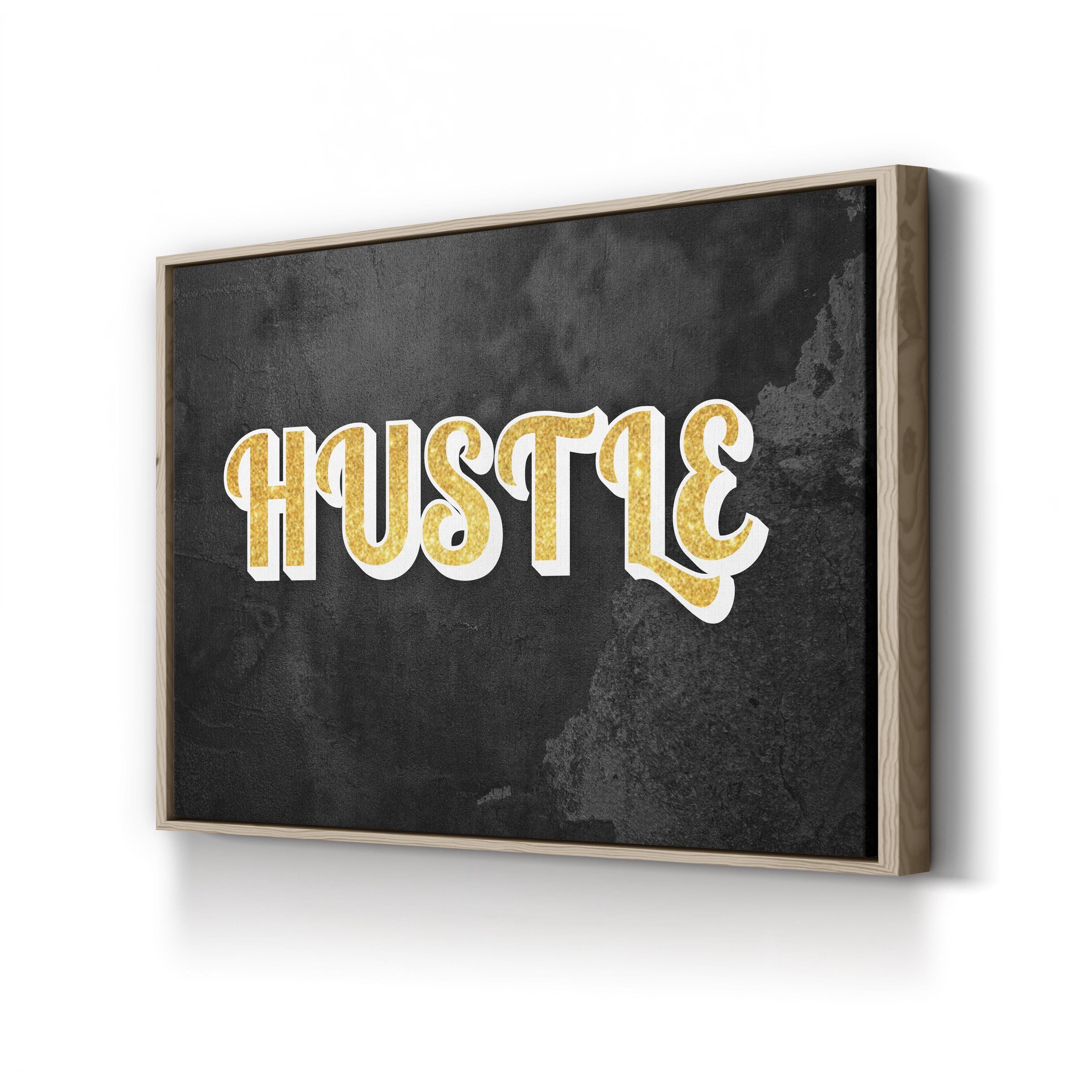 Motivational "Hustle" Calligraphy in Gold in Wall Art