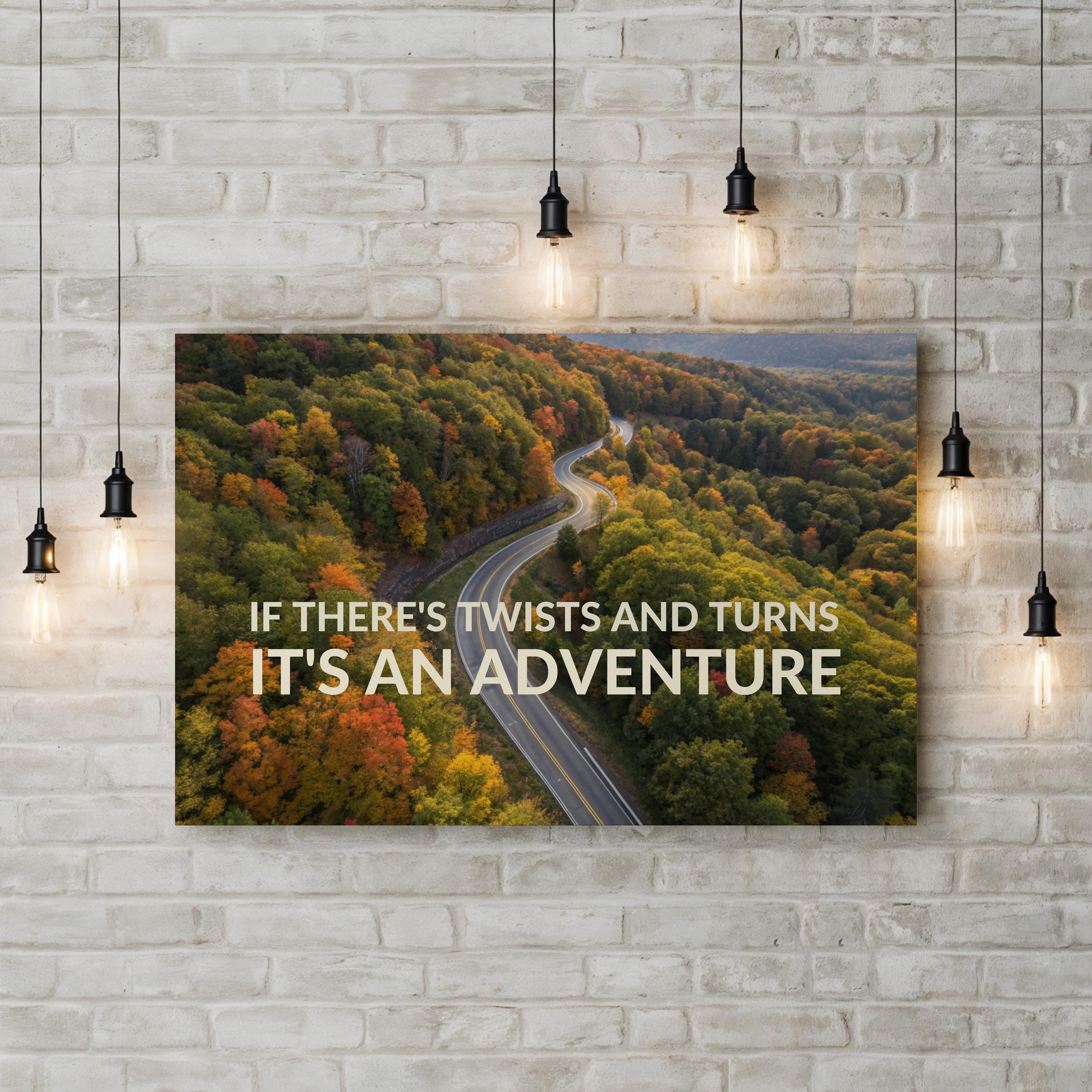 Inspirational Adventure Wall Art Scenic Road Print: Autumn Forest Journey Canvas Art