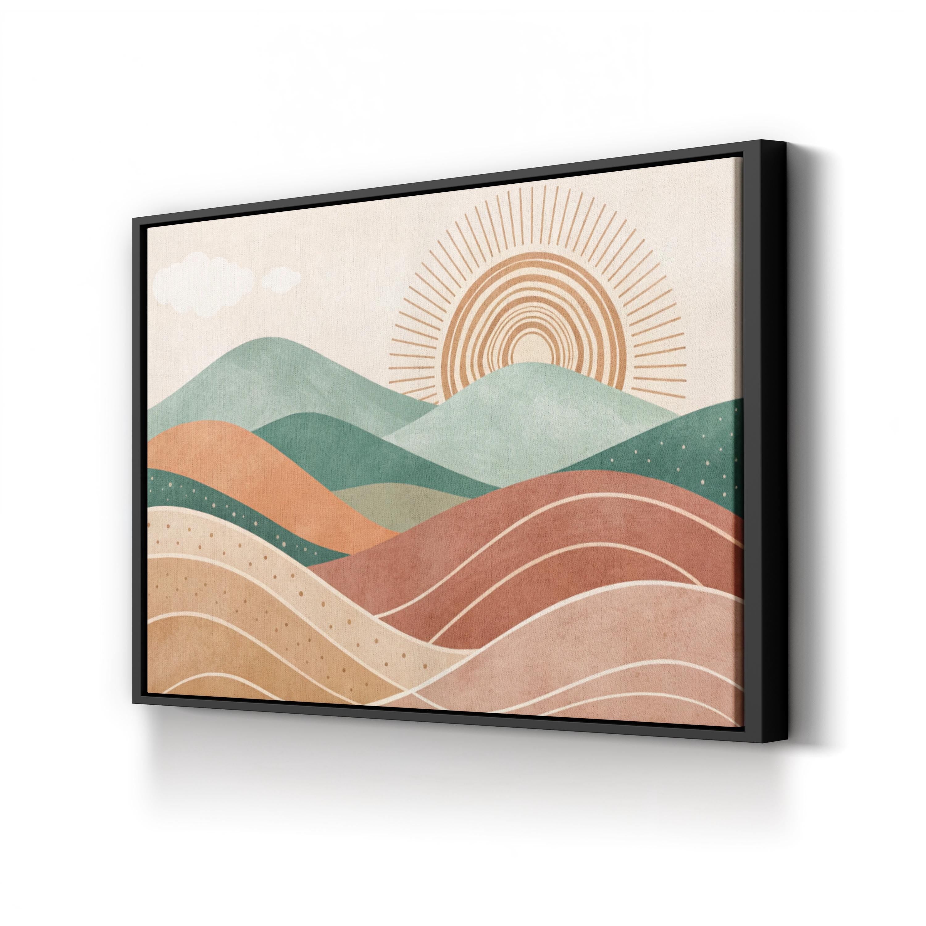 Abstract Sunset Hills – Period Illustration Wall Art | Jade & Terracotta Bohemian Canvas Print