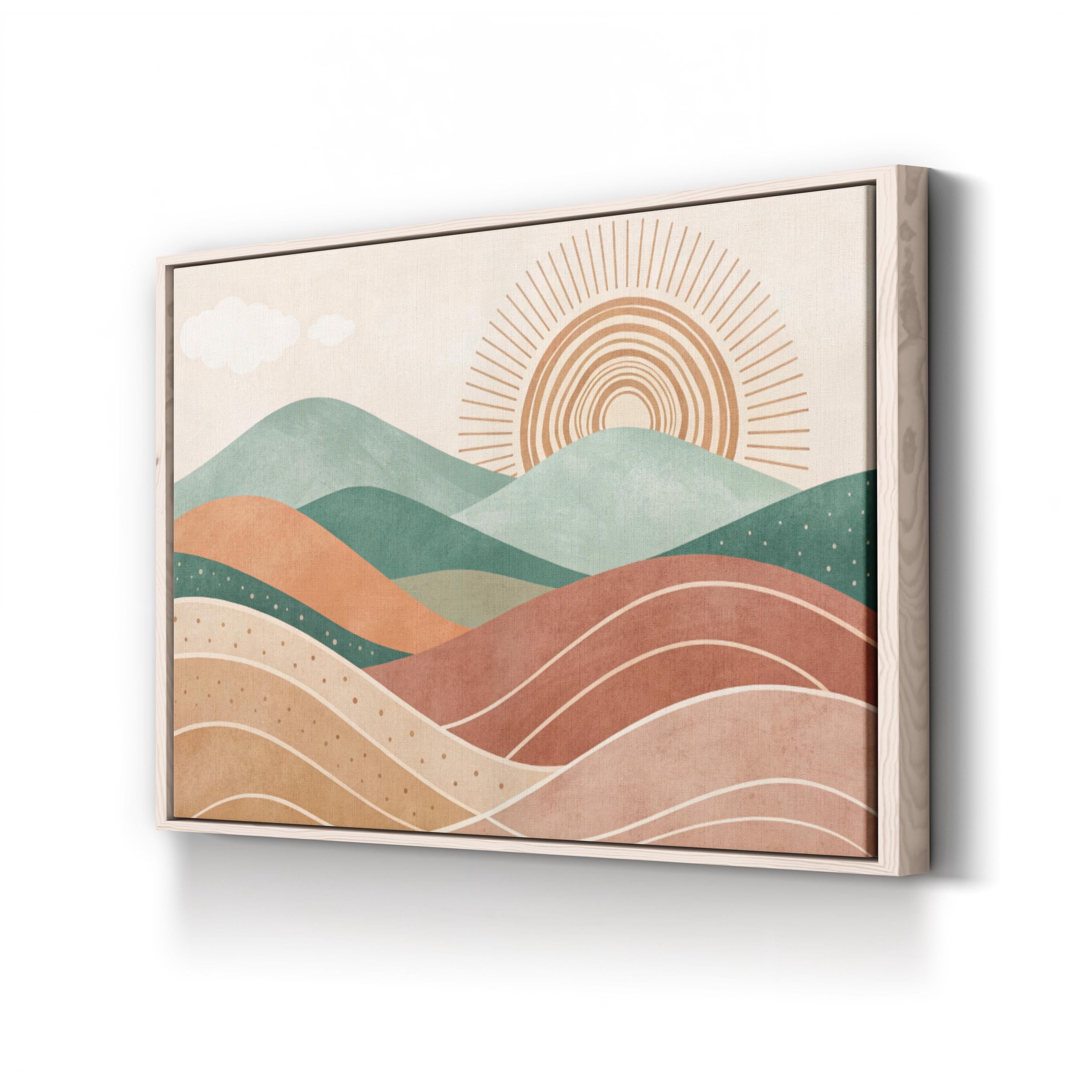Abstract Sunset Hills – Period Illustration Wall Art | Jade & Terracotta Bohemian Canvas Print