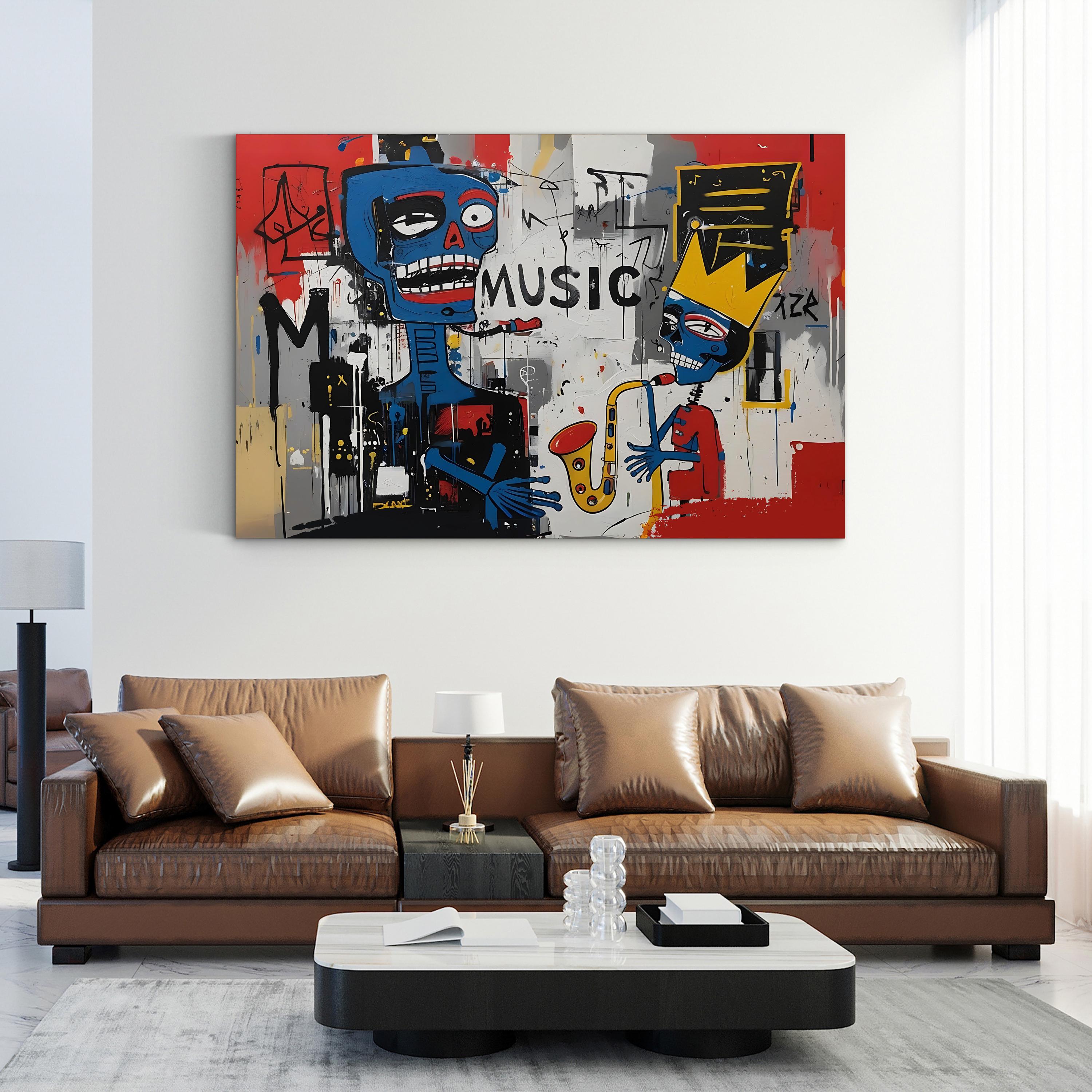 Basquiat Style Jazz Club – Period Illustration Wall Art | Abstract Urban Canvas Print