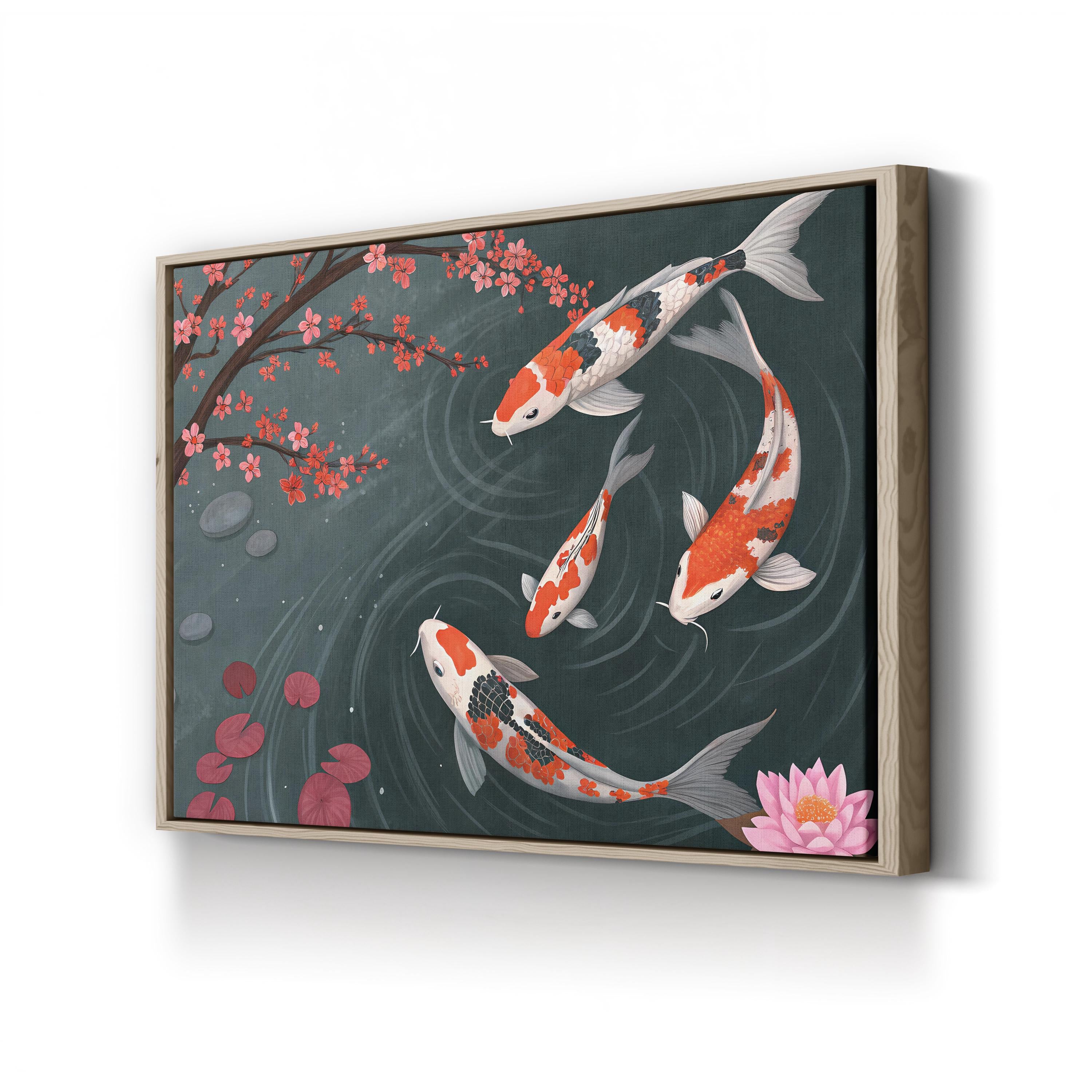 Koi Fish Garden Pond – Period Illustration Wall Art | Japanese Canvas Print