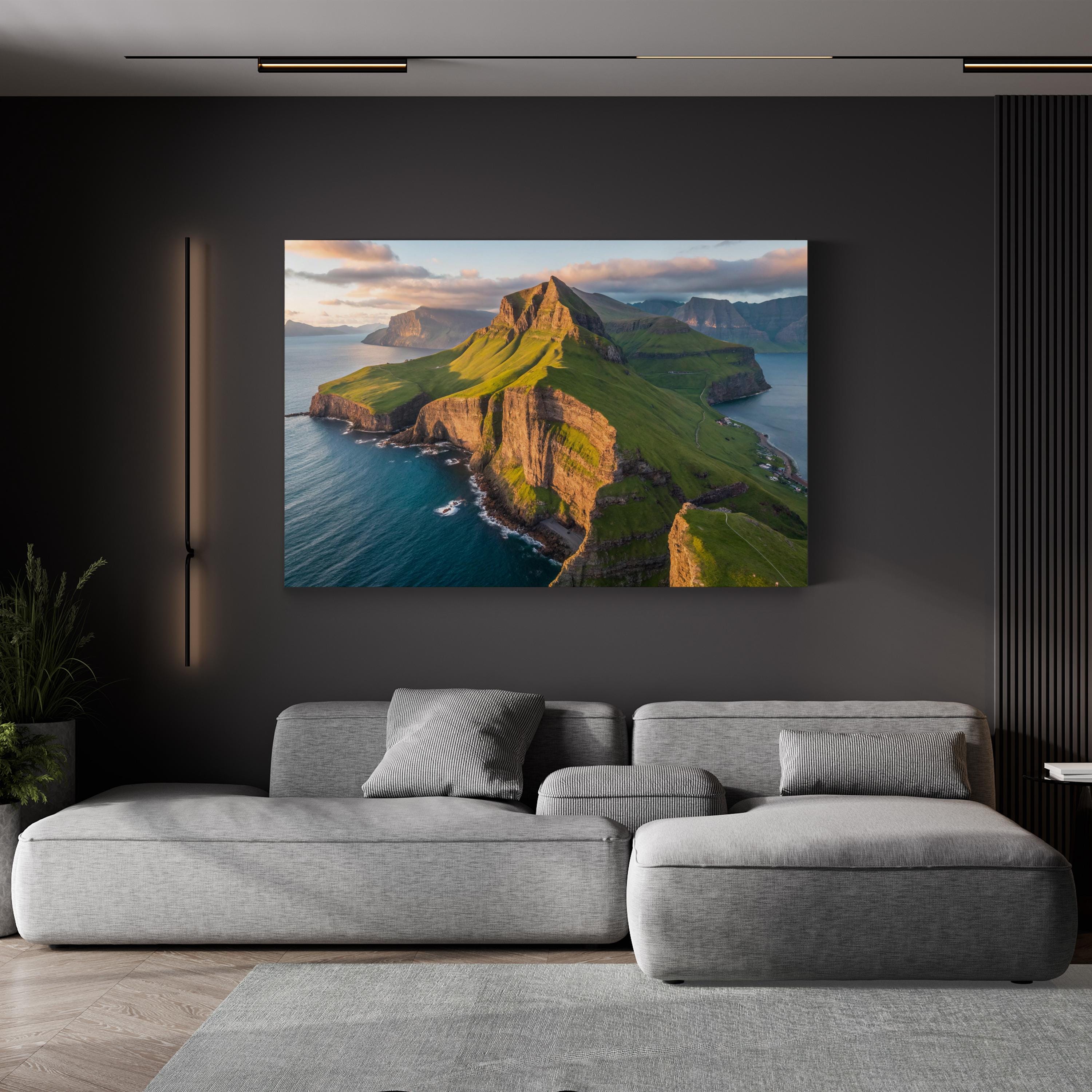 Coastal Cliffs Aerial Canvas Art — Neutral Ocean Landscape Photography