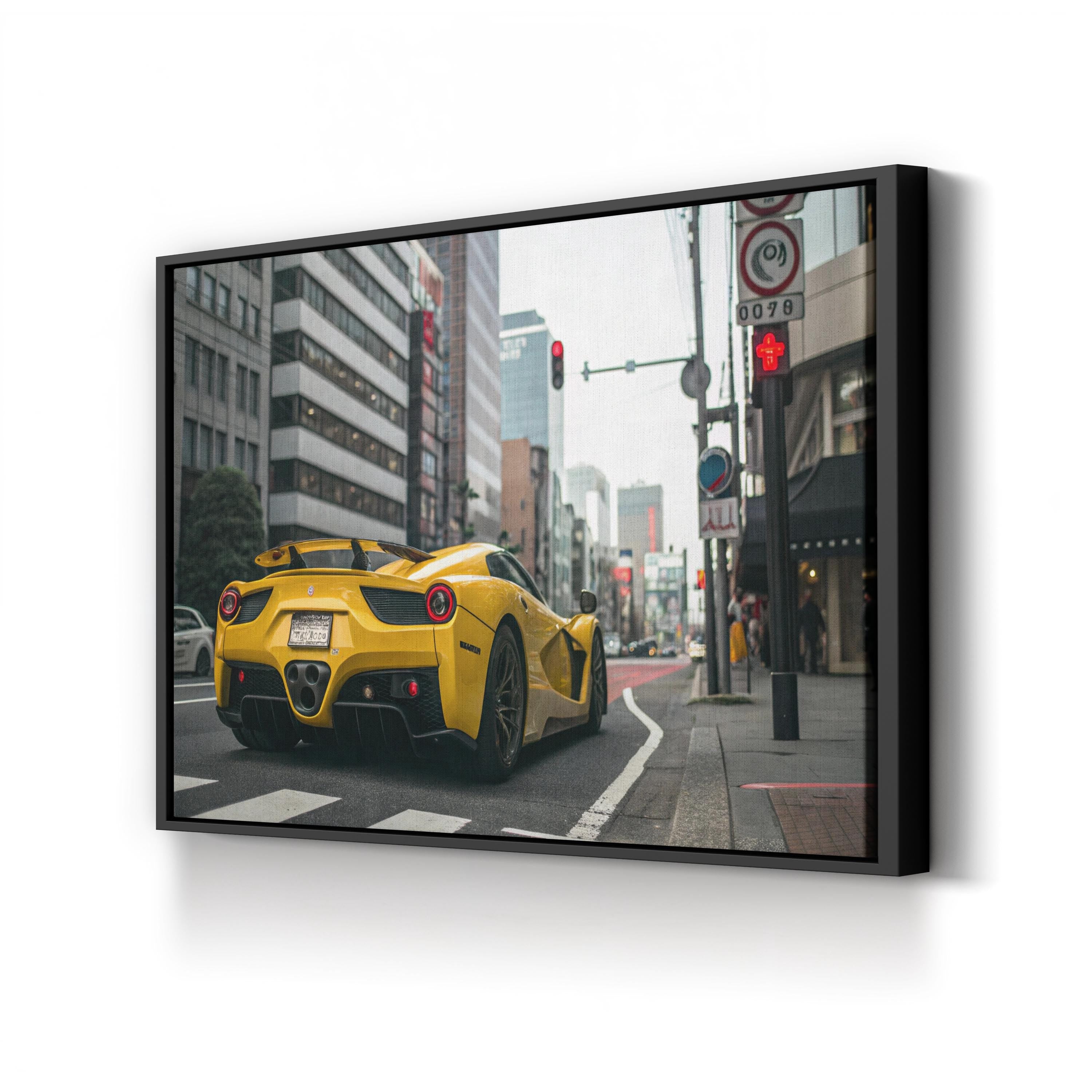 Yellow Sports Car Urban – Vintage Photography Wall Art | Automotive Canvas Print