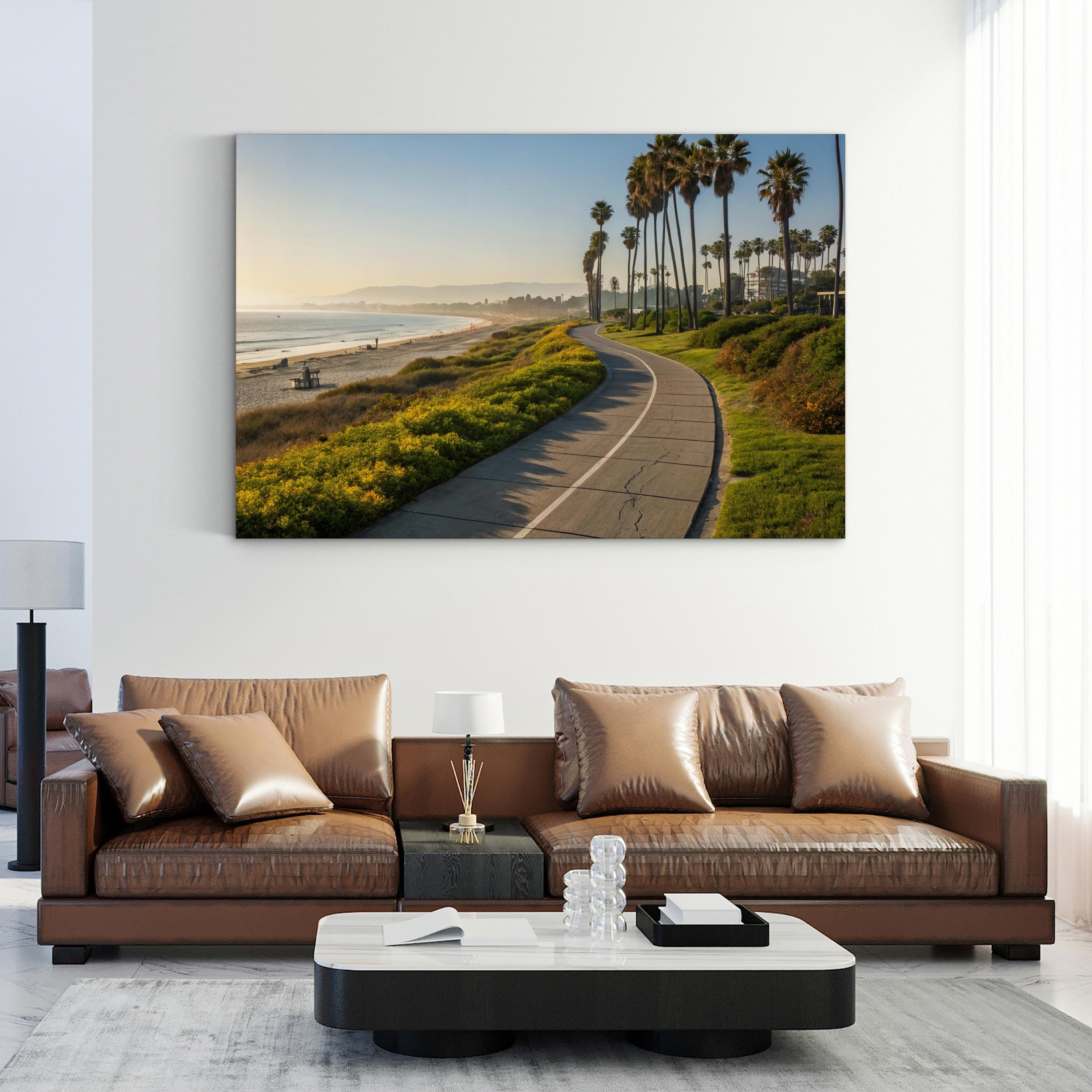 Santa Barbara Bike Path, Santa Barbara, California Canvas Print: Coastal Palm Tree Beach Wall Art