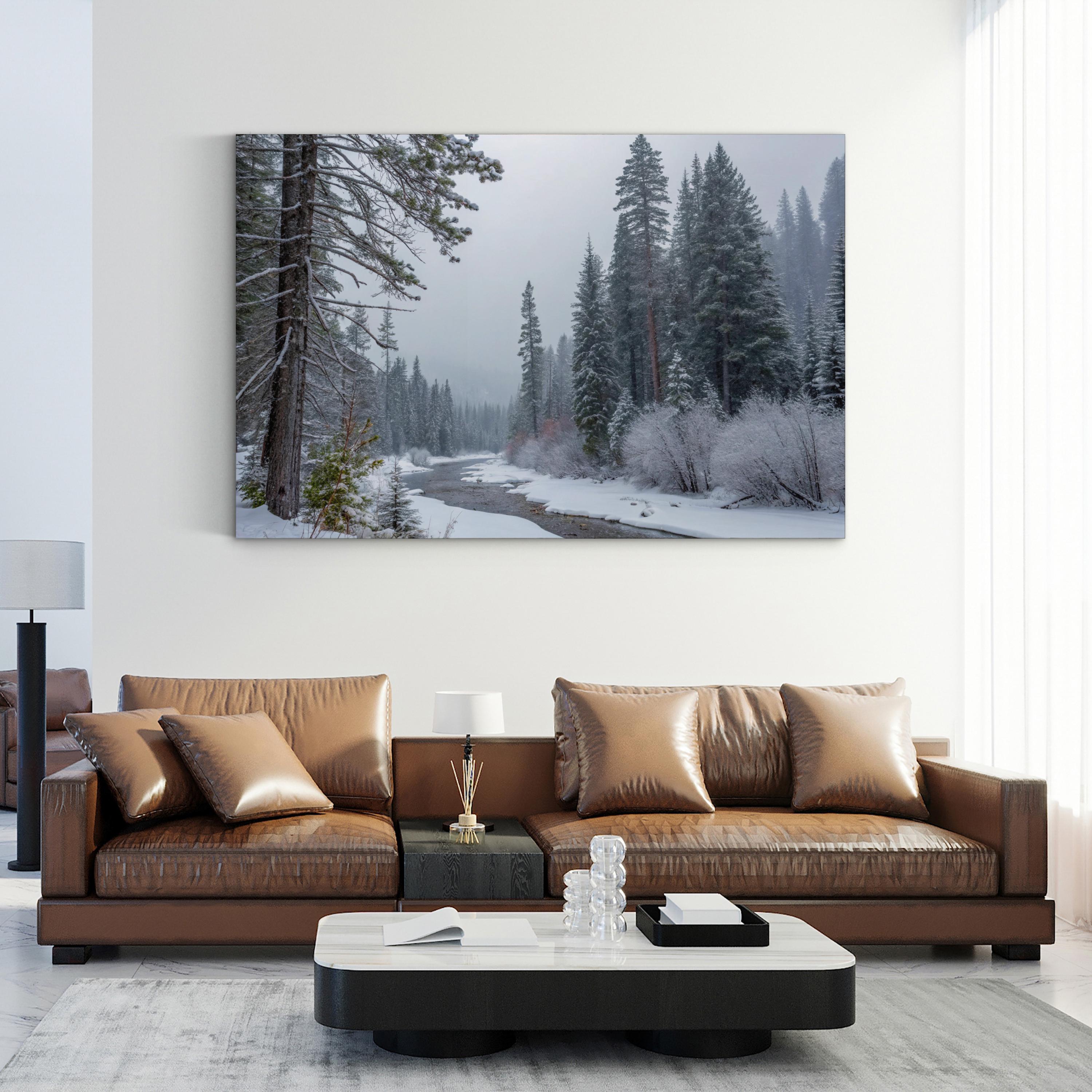 Snowy Creek Winter Forest – Vintage Photography Wall Art | Cozy Landscape Canvas Print