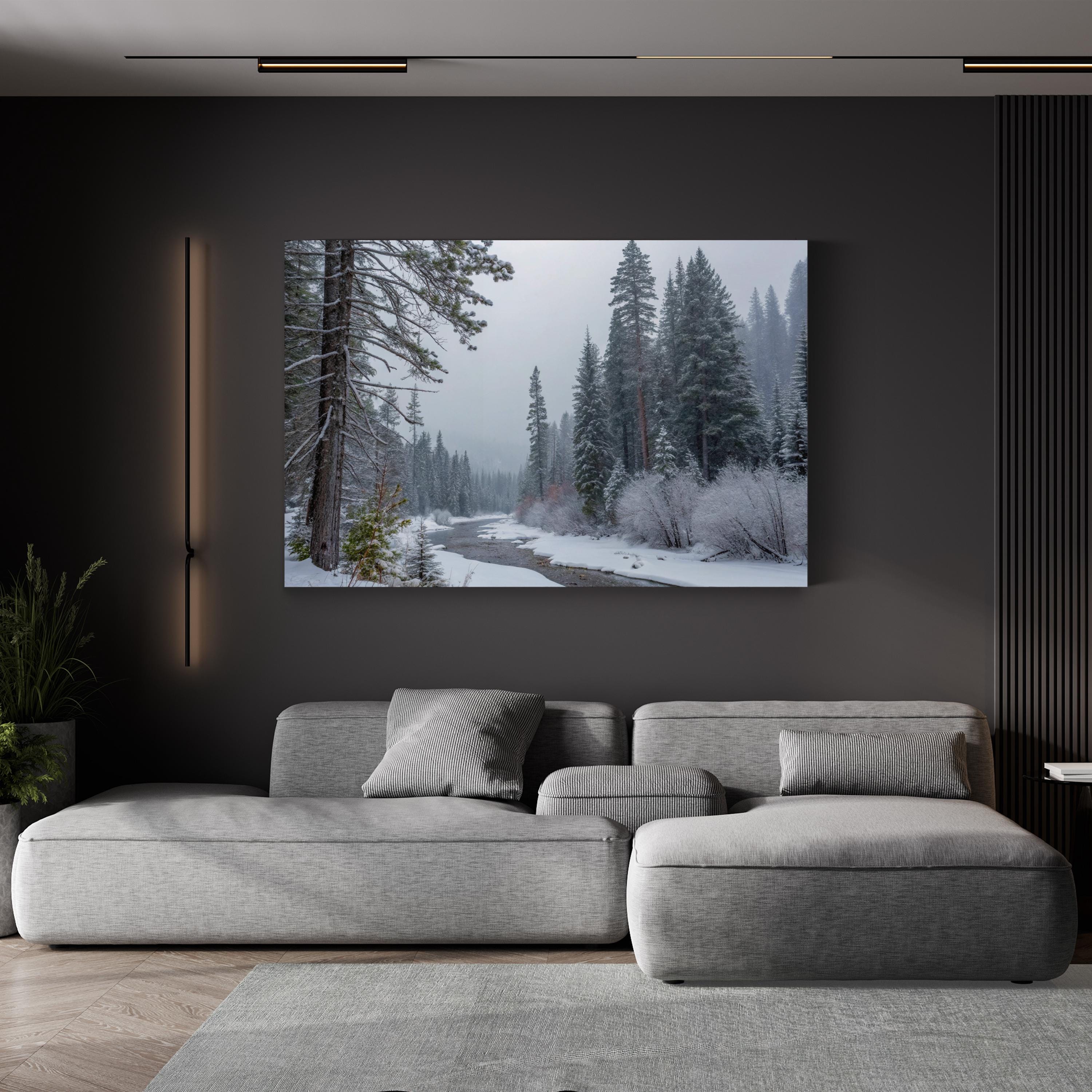Snowy Creek Winter Forest – Vintage Photography Wall Art | Cozy Landscape Canvas Print