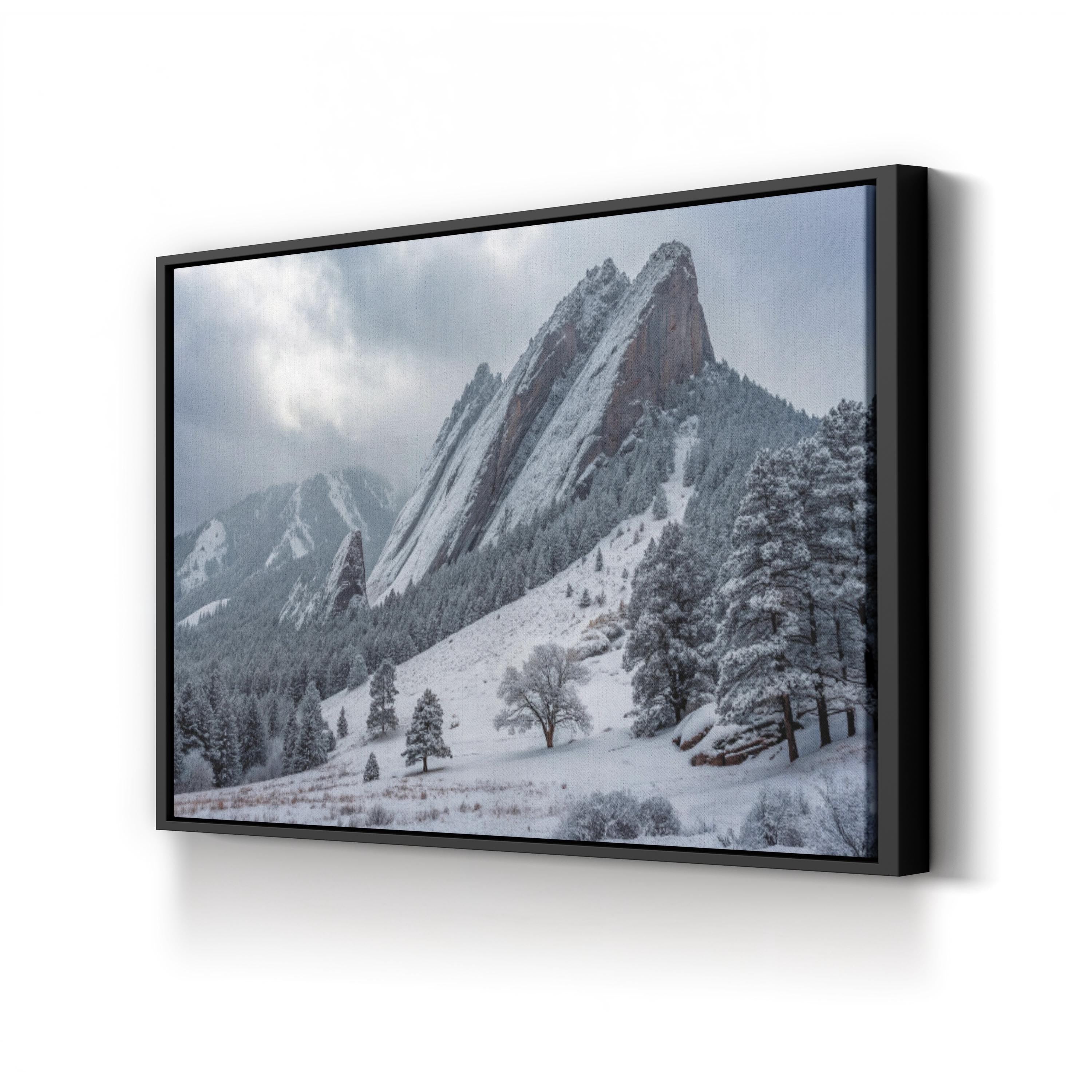 Snowy Flatirons – Vintage Photography Wall Art | Colorado Mountain Canvas Print