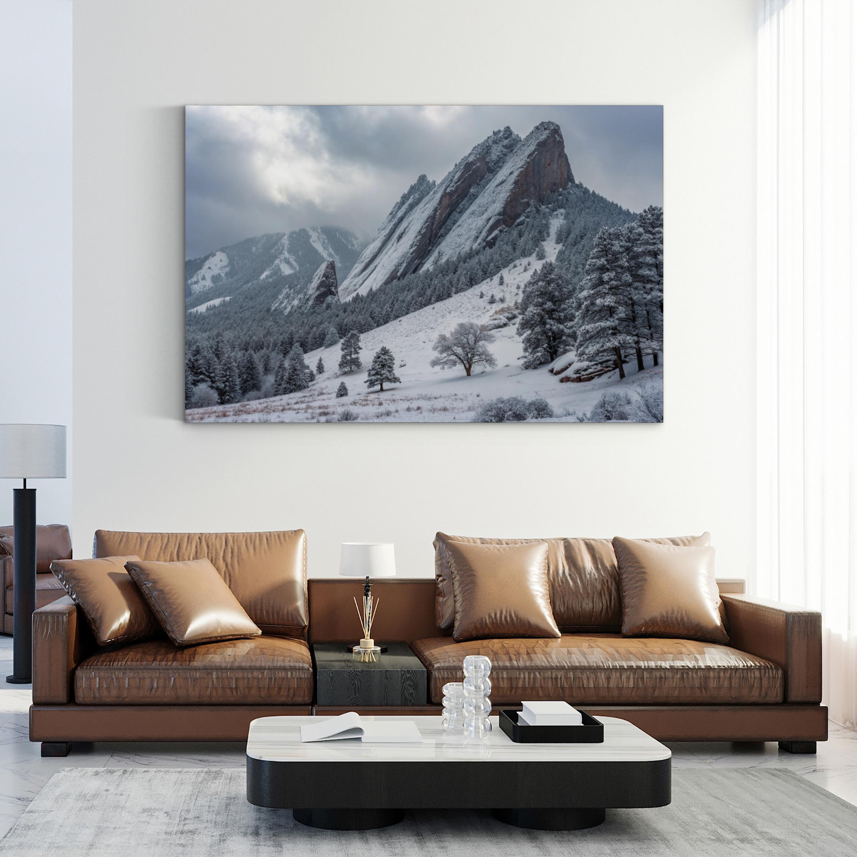 Snowy Flatirons – Vintage Photography Wall Art | Colorado Mountain Canvas Print