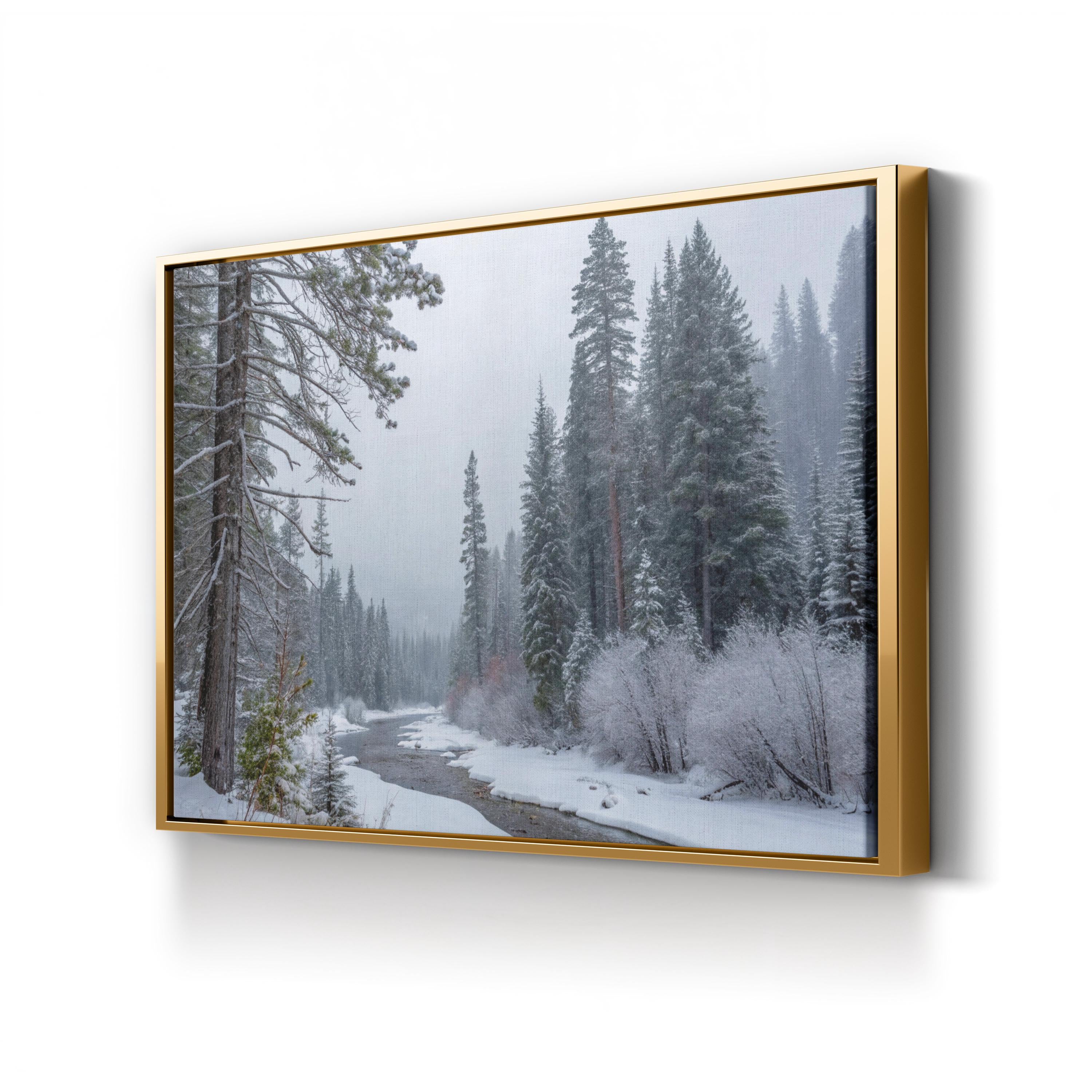 Snowy Creek Winter Forest – Vintage Photography Wall Art | Cozy Landscape Canvas Print