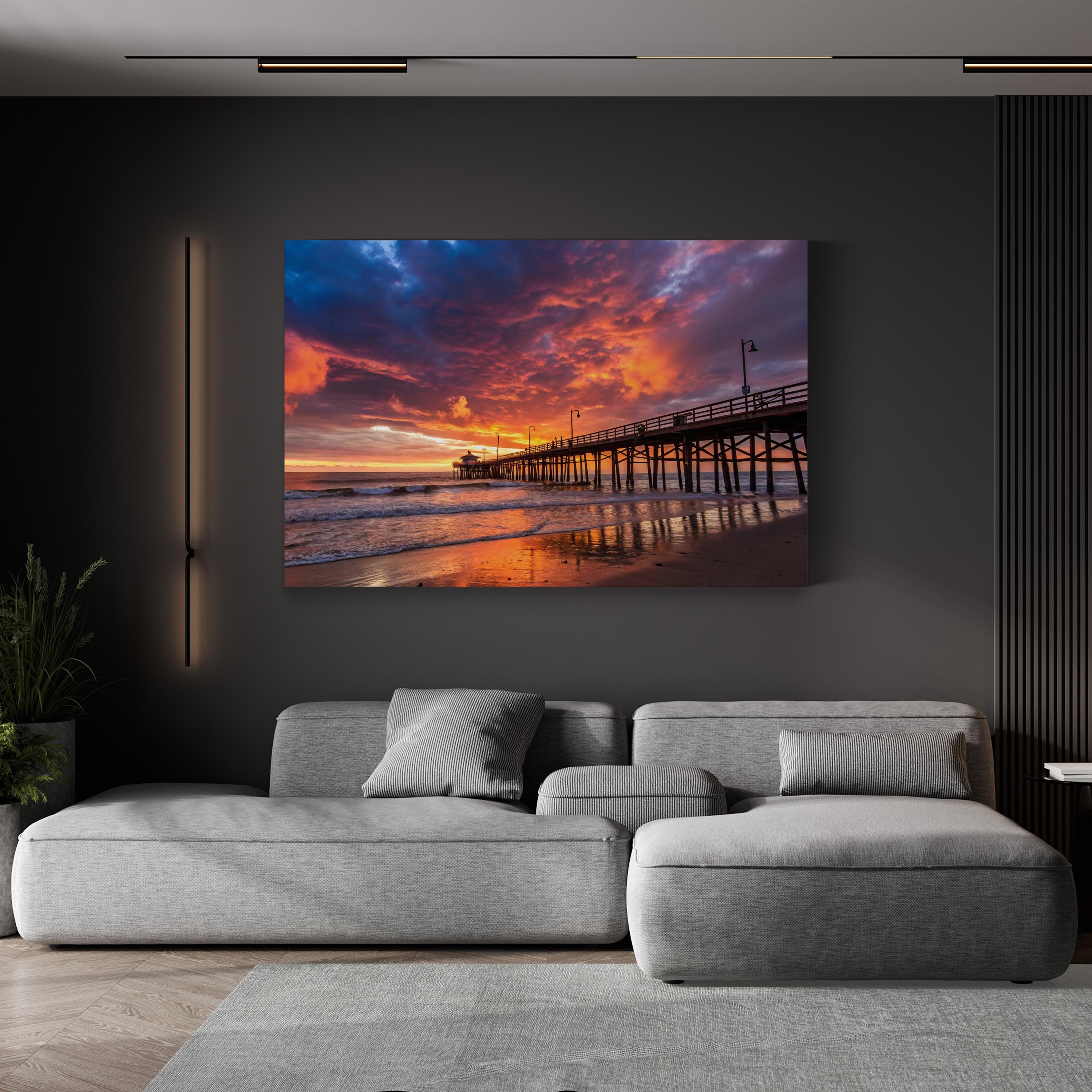 Redondo Beach Pier Sunset, Redondo Beach, California Canvas Art: Southern California Coastal Wall Decor