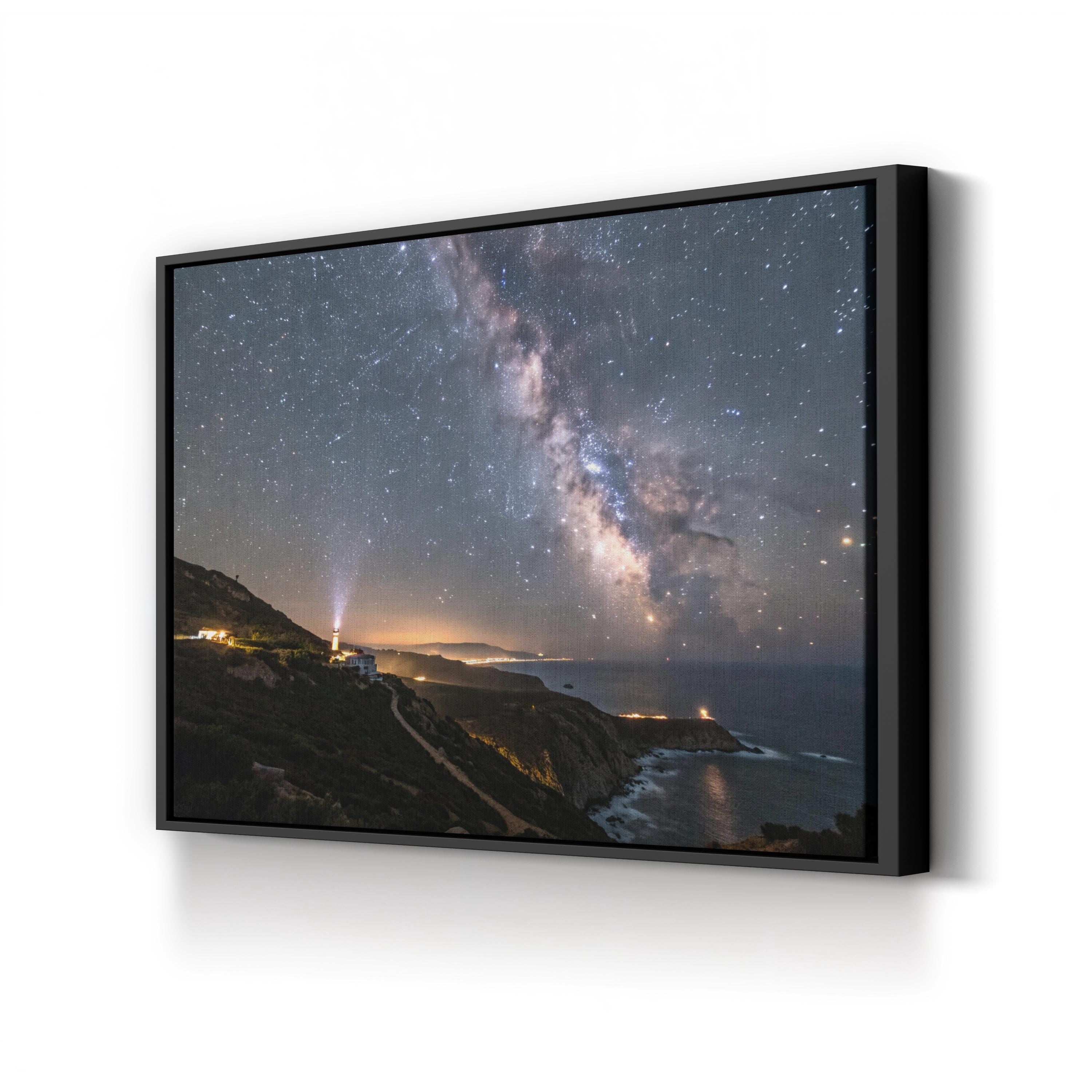 Space Lighthouse Starry Night – Vintage Photography Wall Art | Coastal Canvas Print