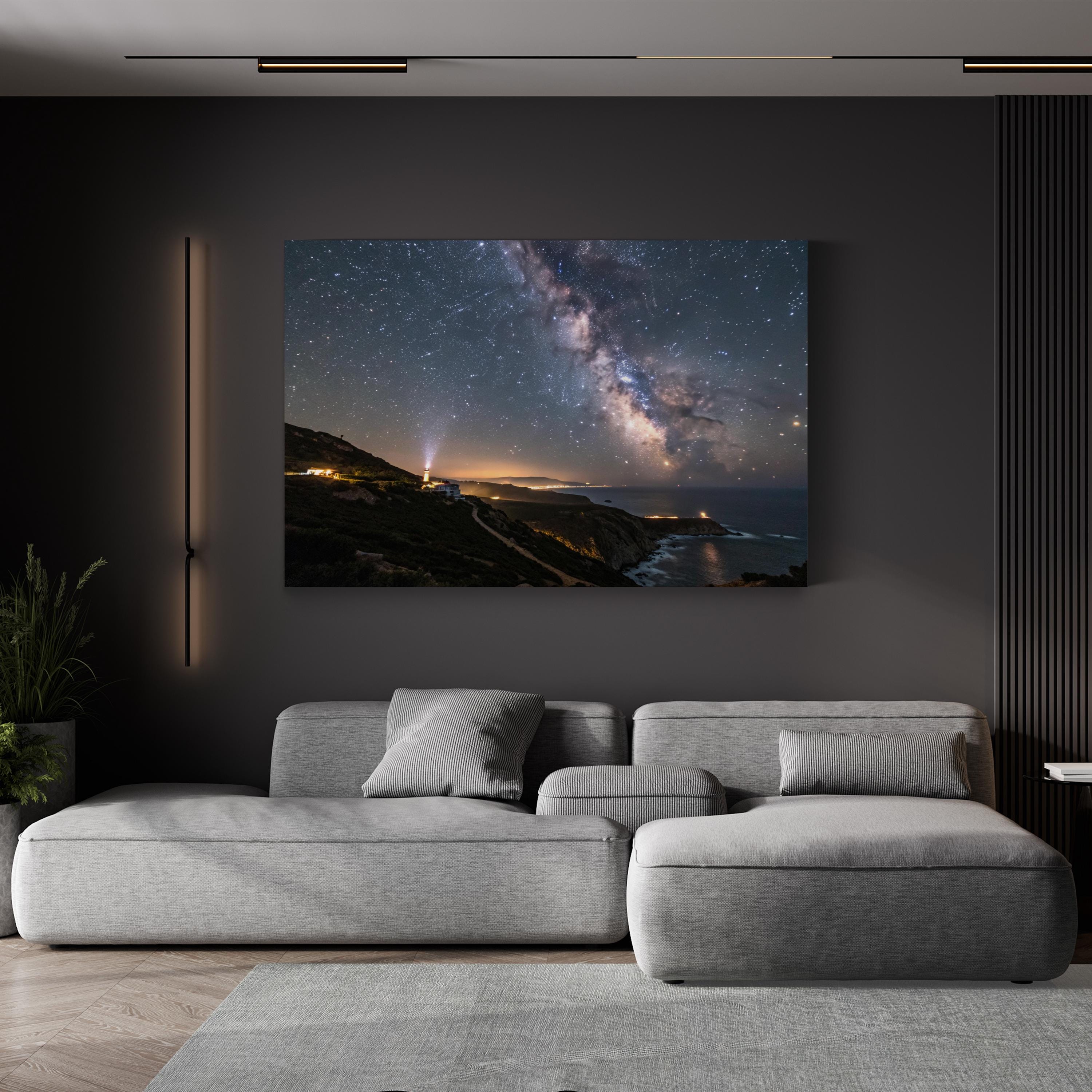 Space Lighthouse Starry Night – Vintage Photography Wall Art | Coastal Canvas Print