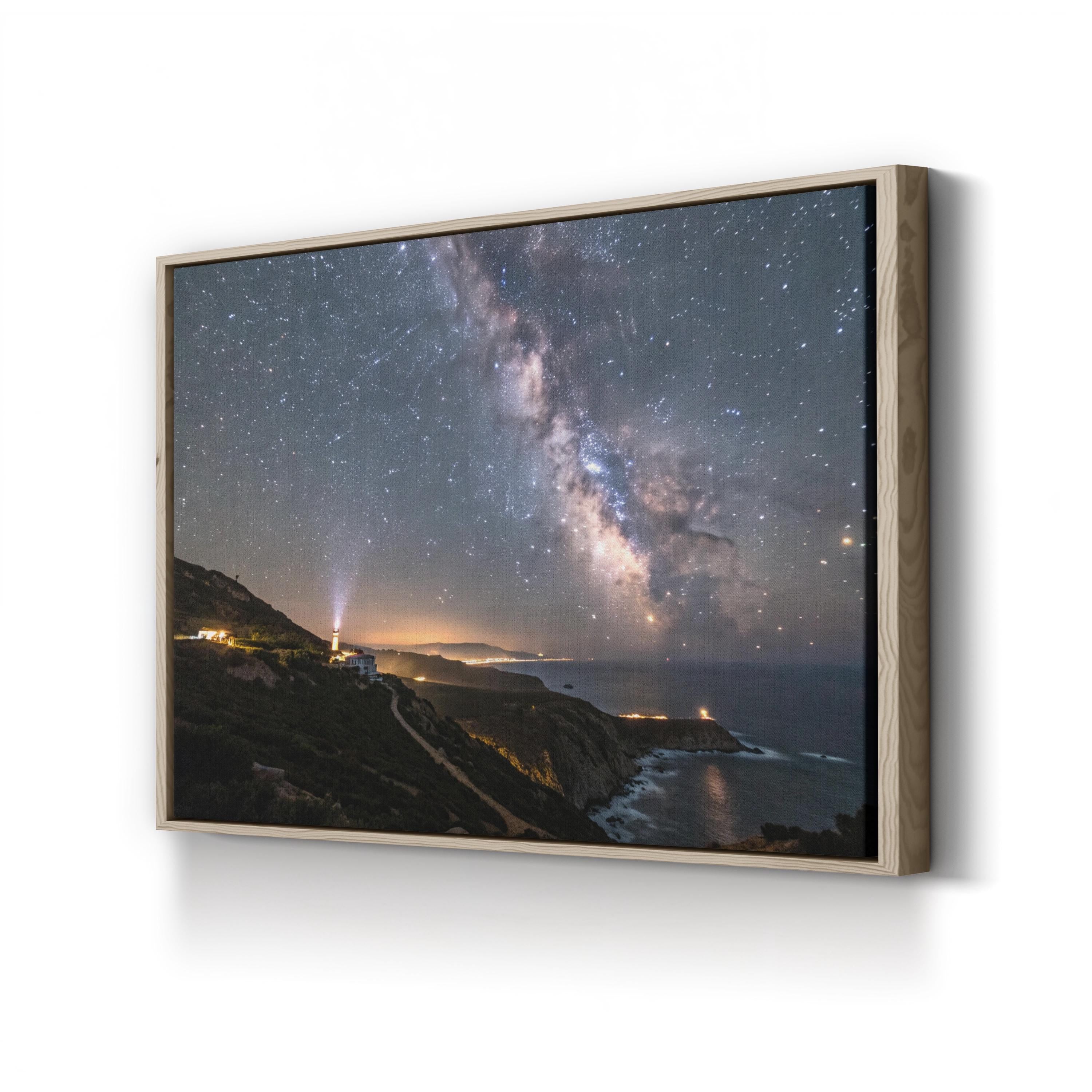 Space Lighthouse Starry Night – Vintage Photography Wall Art | Coastal Canvas Print